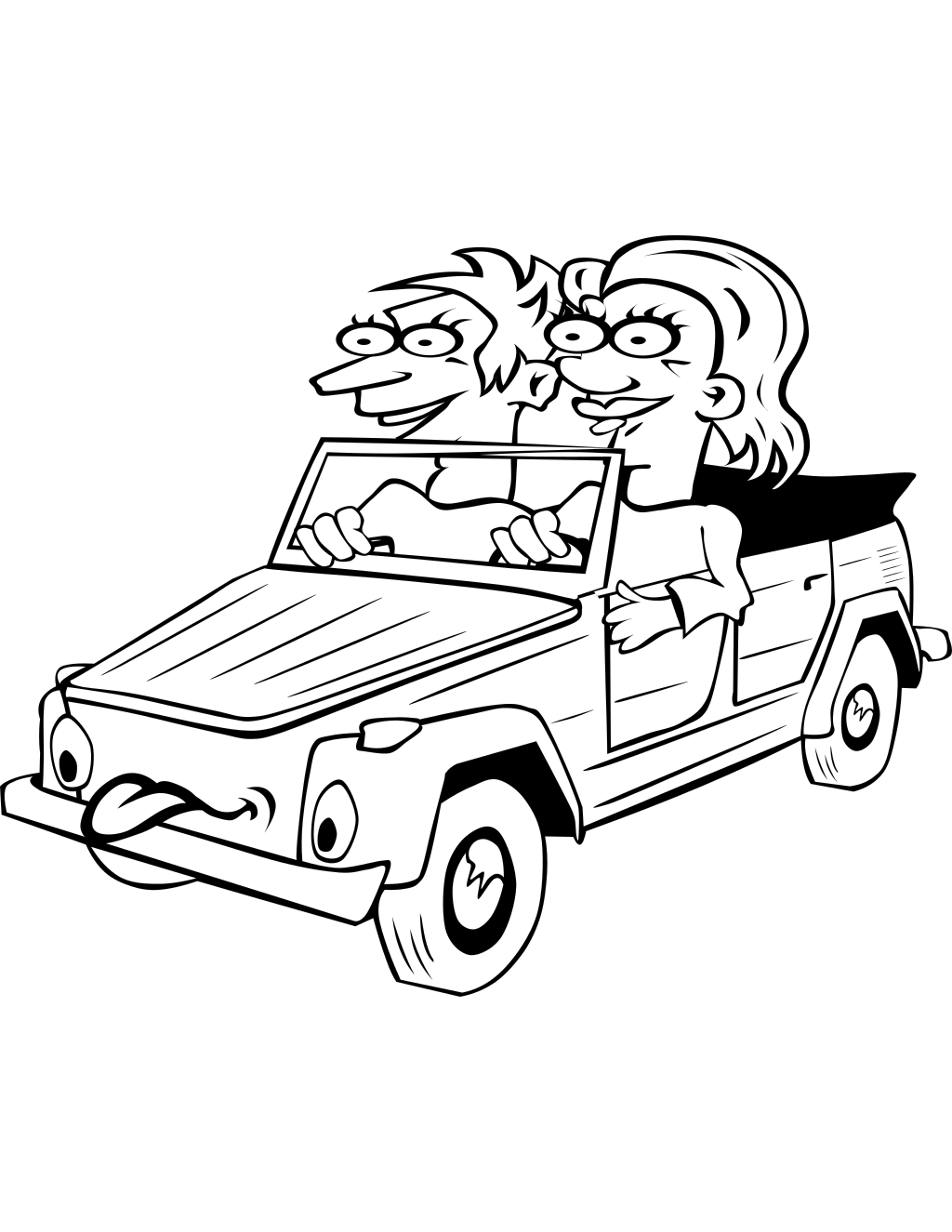 G Girl And Boy Driving Car Cartoon printable cars coloring page