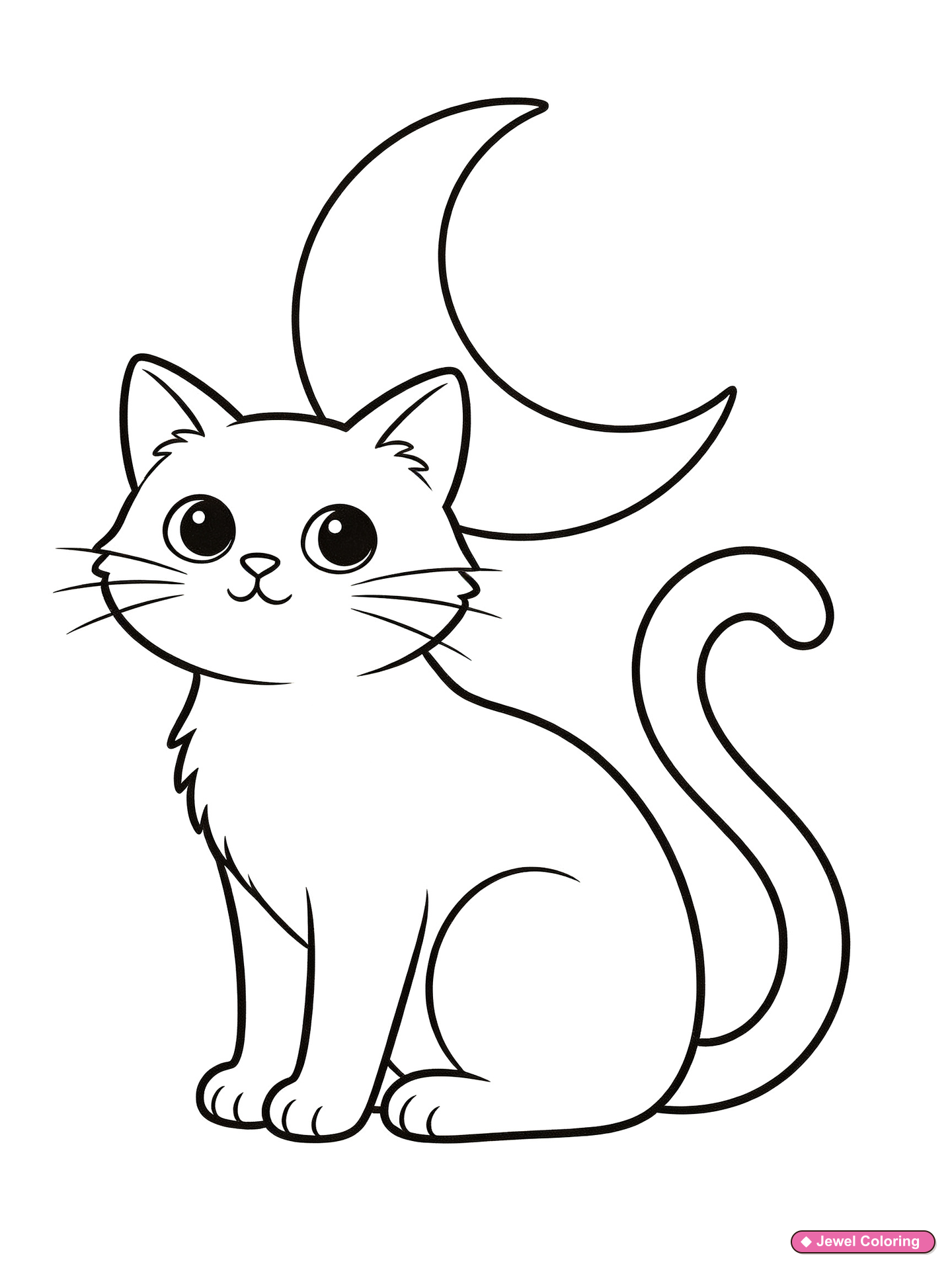 Black Cat Crescent Moon Coloring Page printable cats coloring page