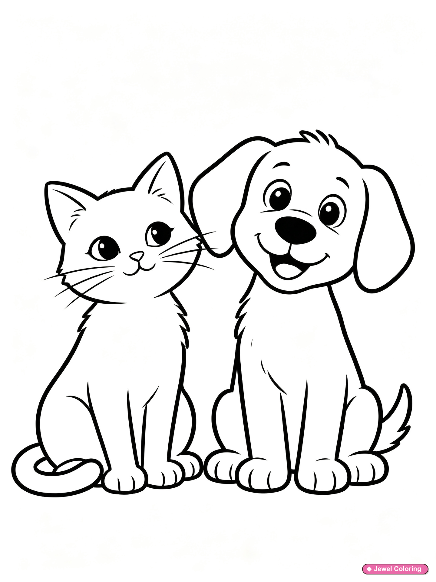 Cat And Dog Friends Coloring Page printable cats coloring page