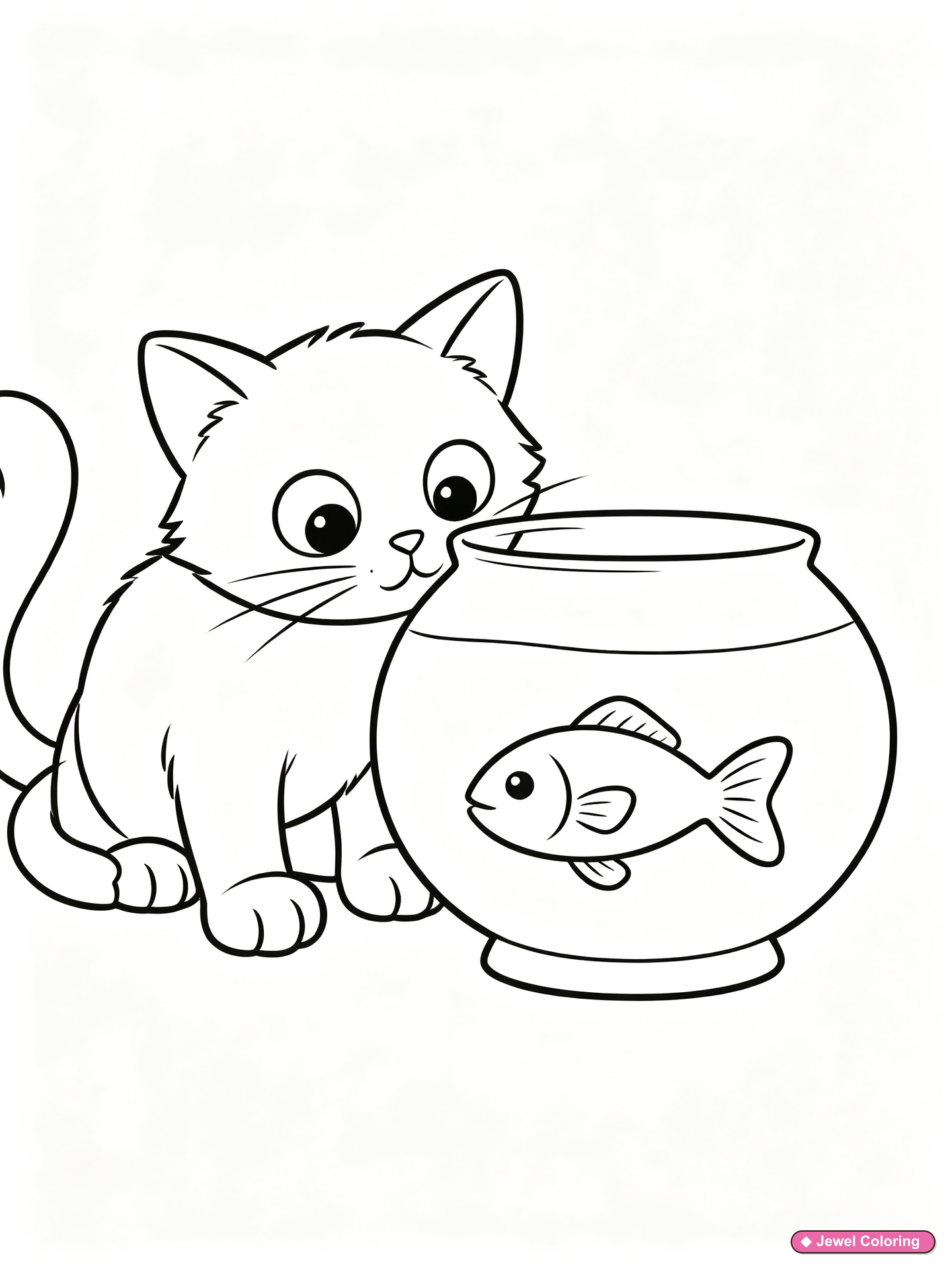 Cat Fishbowl Coloring Page printable cats coloring page