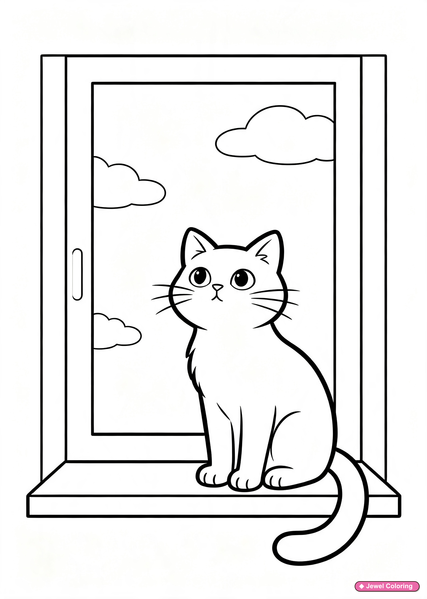 Cat Looking Out Window Coloring Page printable cats coloring page