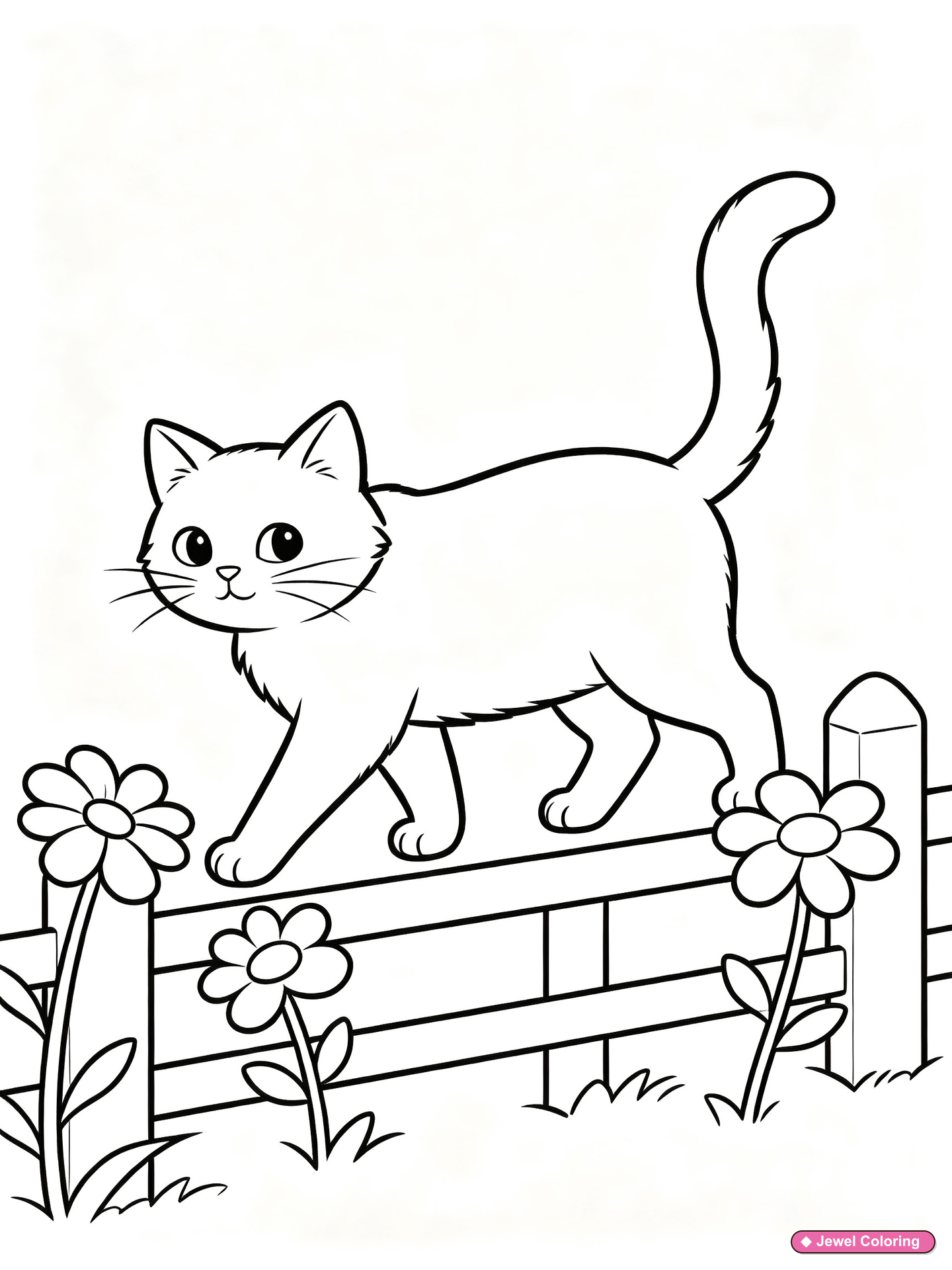 Cat On Garden Fence Coloring Page printable cats coloring page
