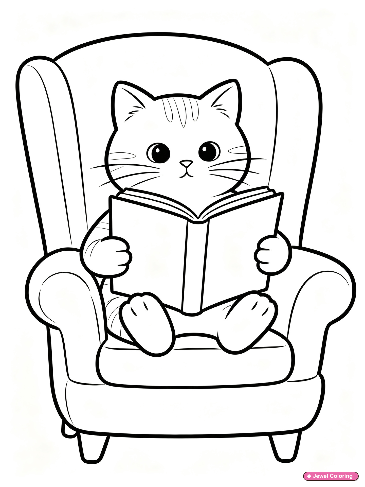 Cat Reading Book Coloring Page printable cats coloring page
