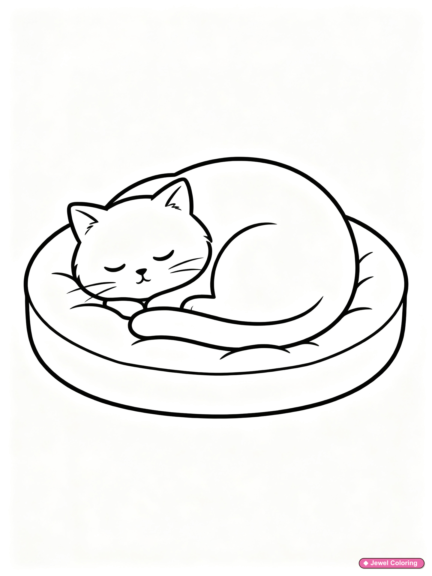 Sleeping Cat Pet Bed Coloring Page printable cats coloring page