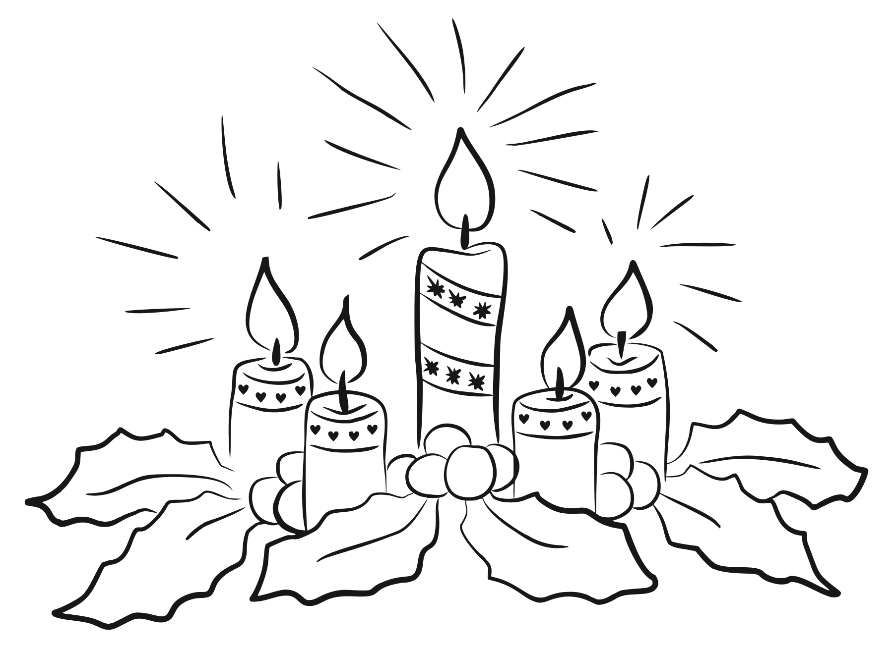 Christmas Candles Line Art printable december coloring page