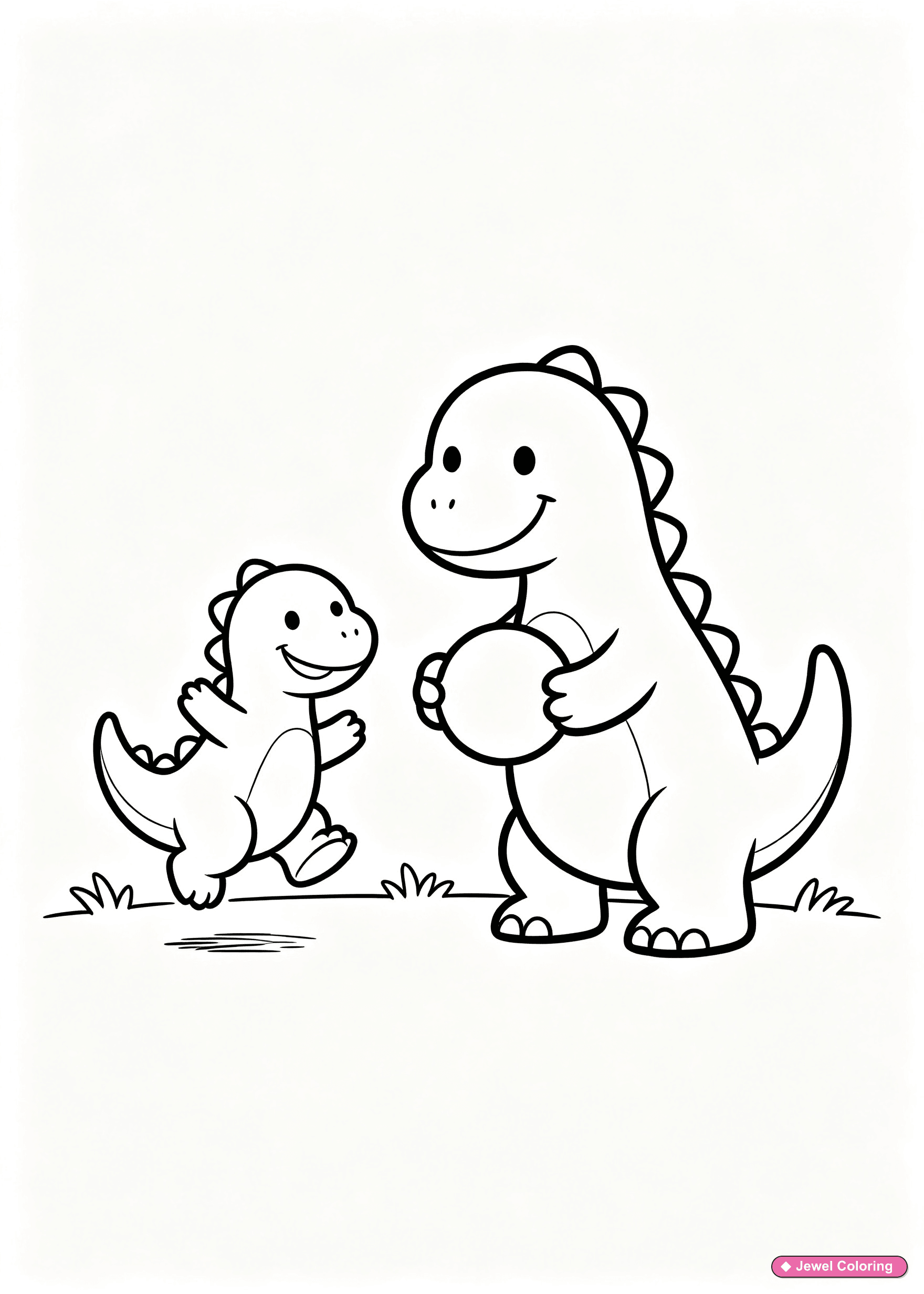 Two Dinosaurs Playing Coloring Page printable dinosaurs coloring page