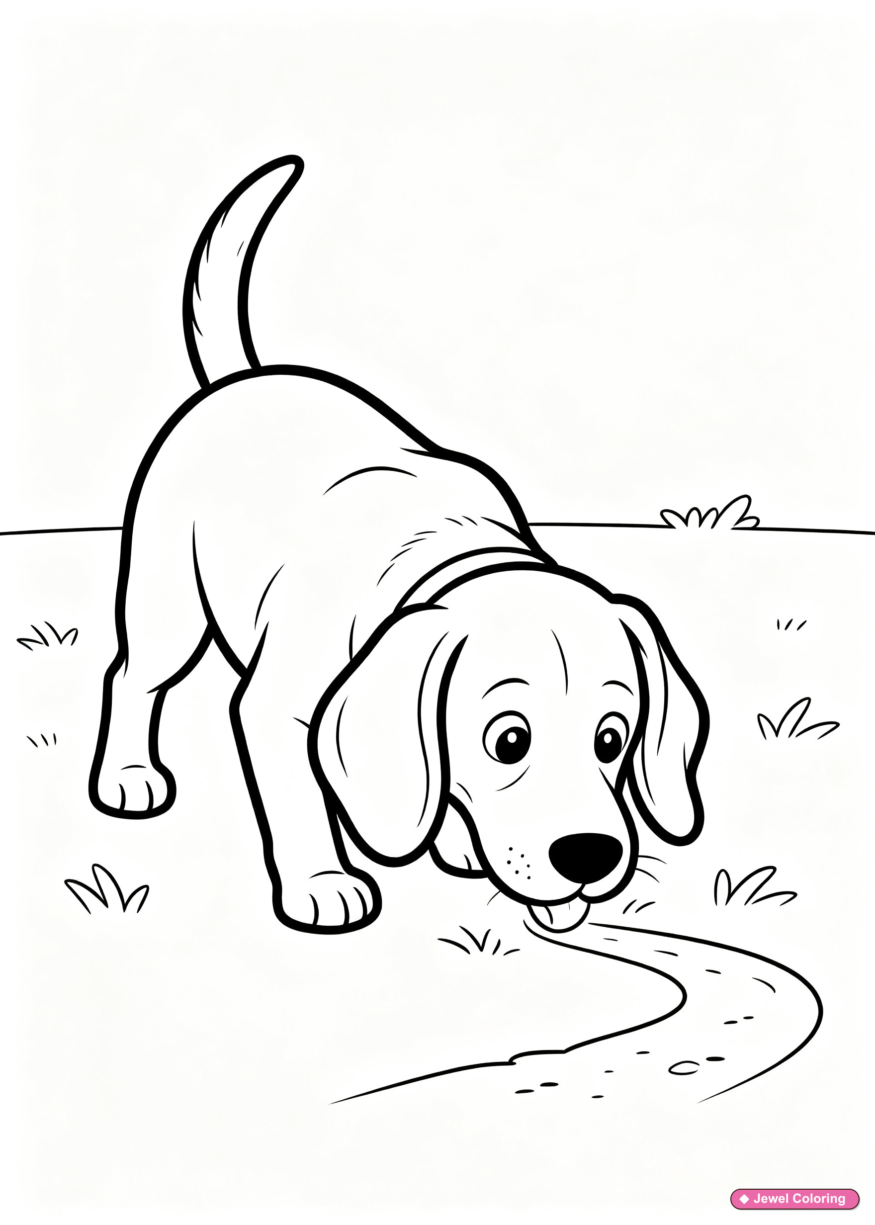 Beagle Dog Sniffing Trail Coloring Page printable dogs coloring page