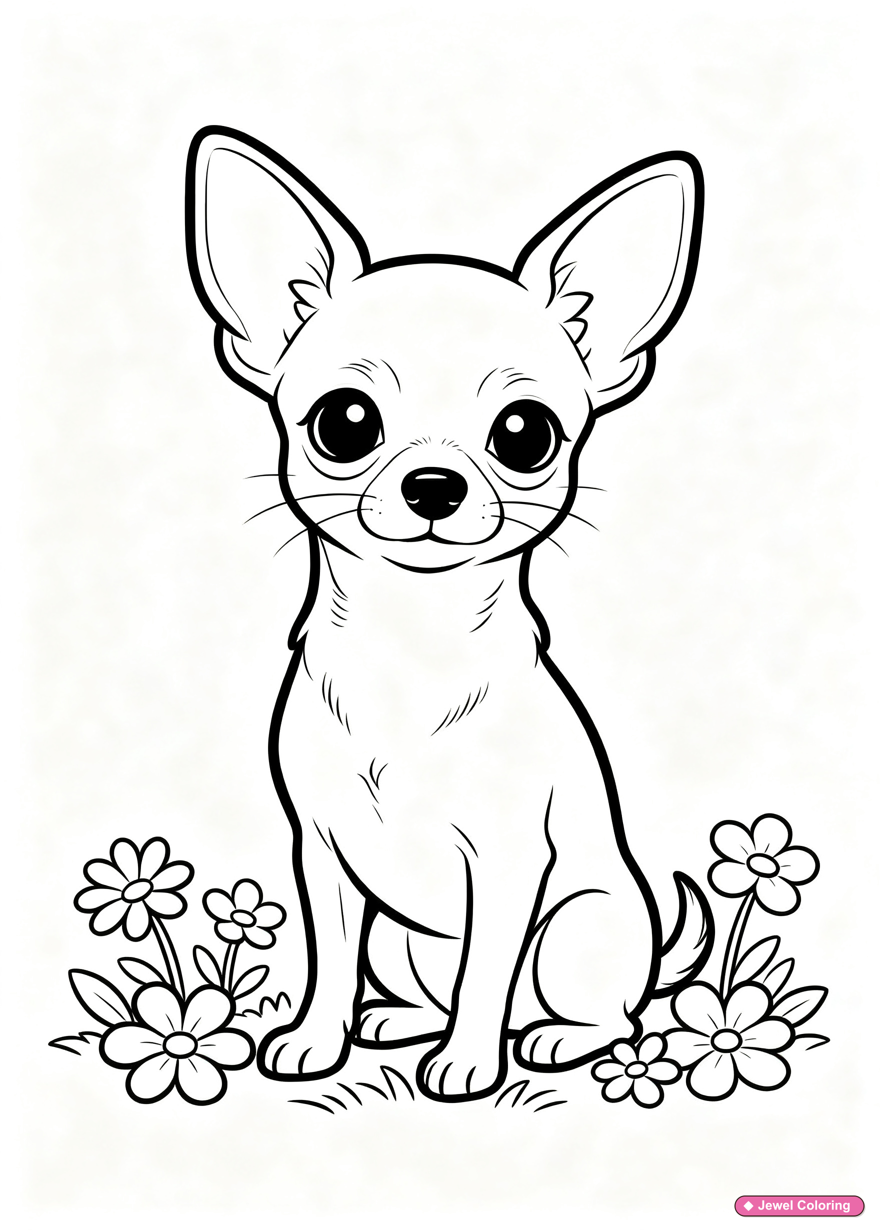 Chihuahua Dog In Flower Garden Coloring Page printable dogs coloring page