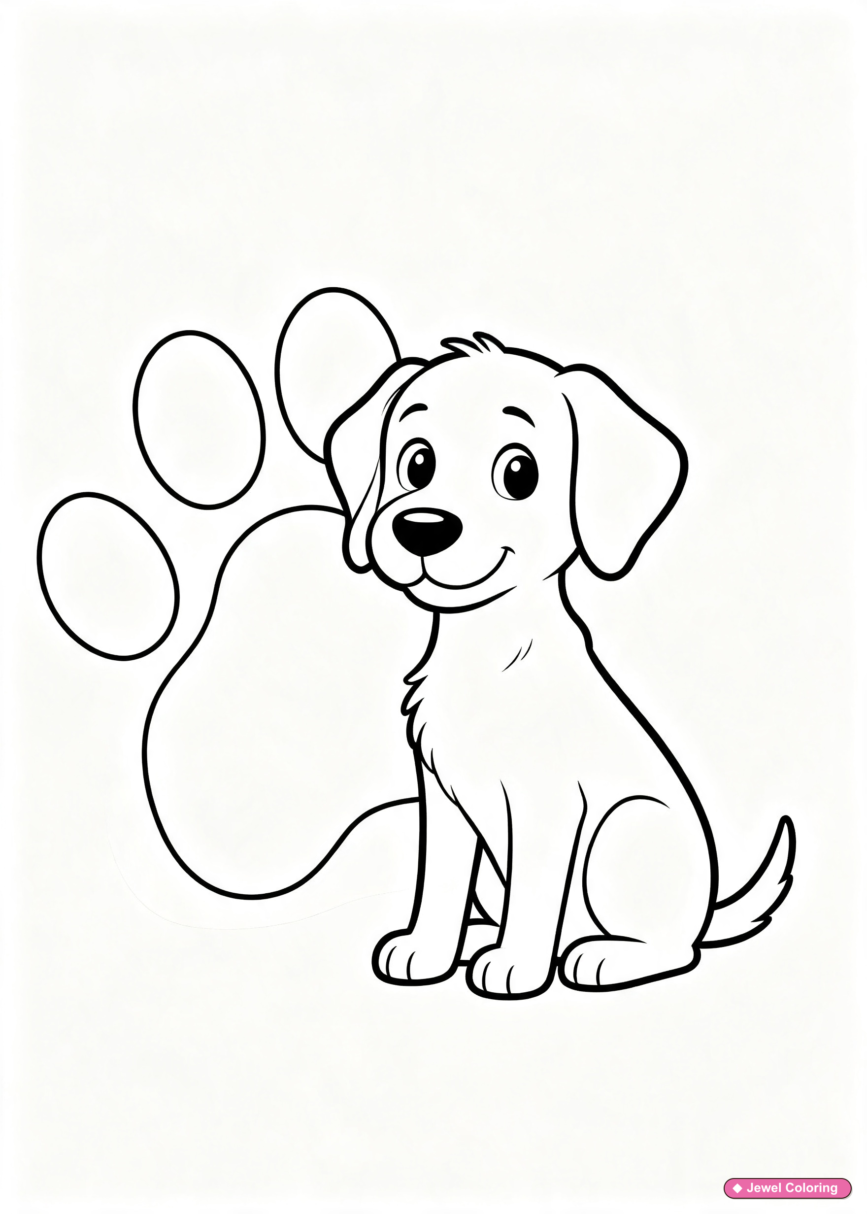 Cute Dog With Paw Print Coloring Page printable dogs coloring page