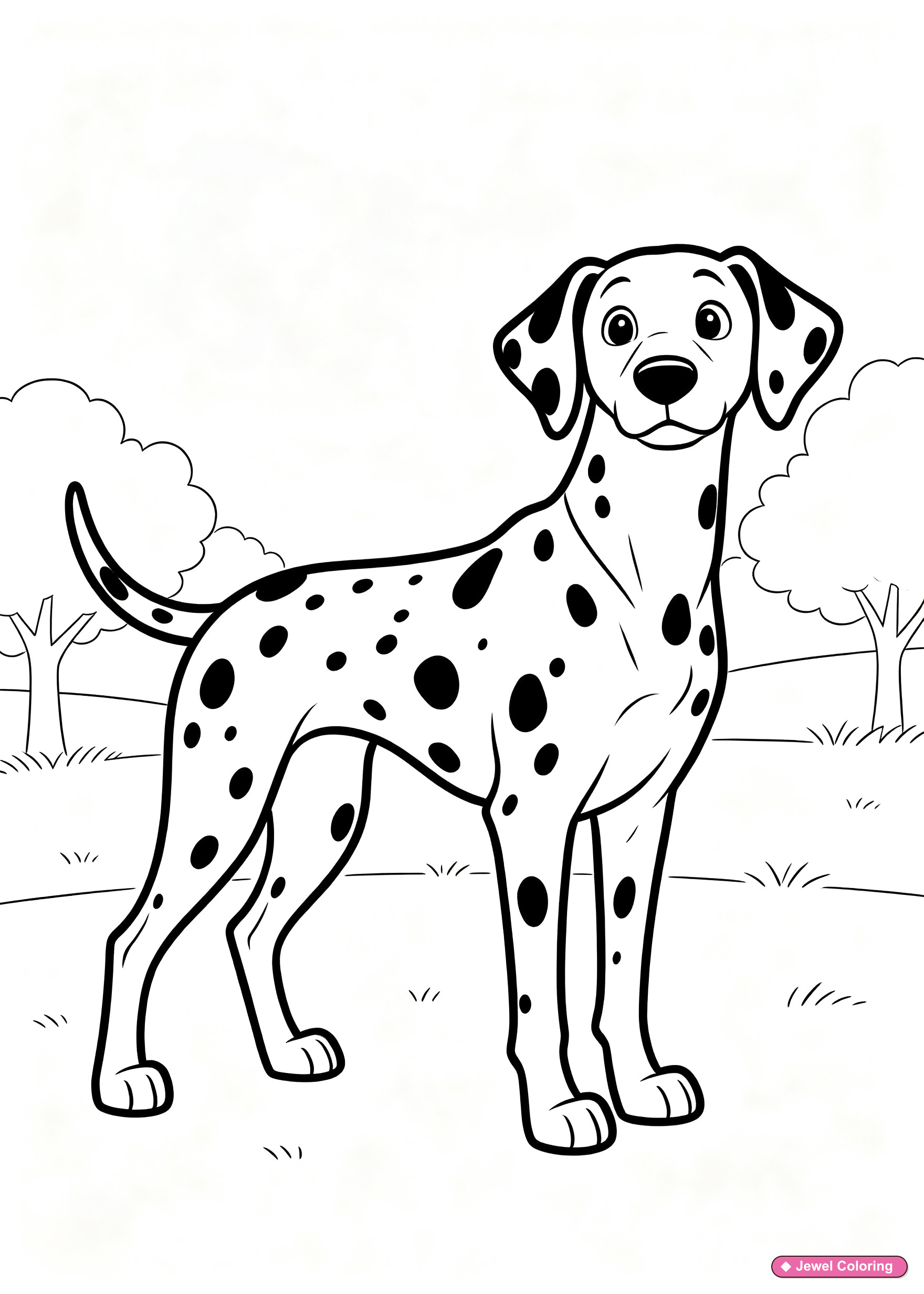 Dalmatian Dog In Park Coloring Page printable dogs coloring page