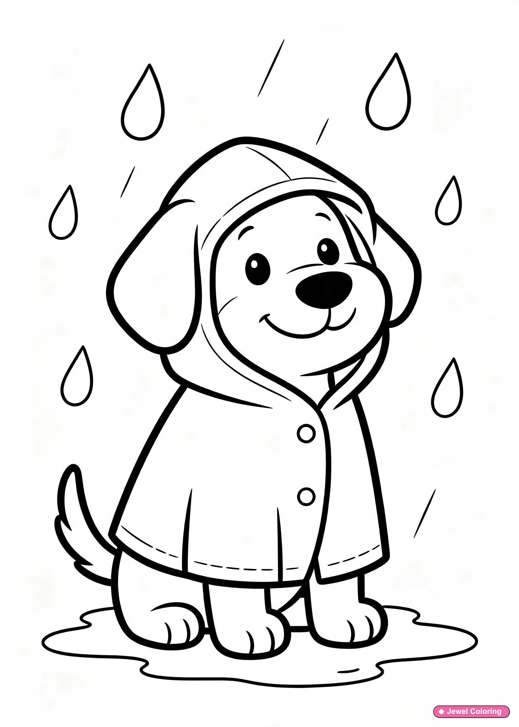 Dog In Raincoat Coloring Page printable dogs coloring page