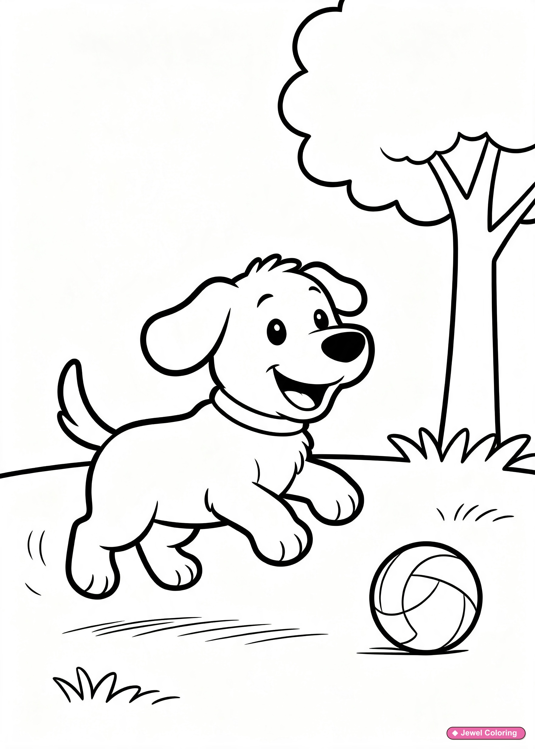 Happy Dog In Park Coloring Page printable dogs coloring page