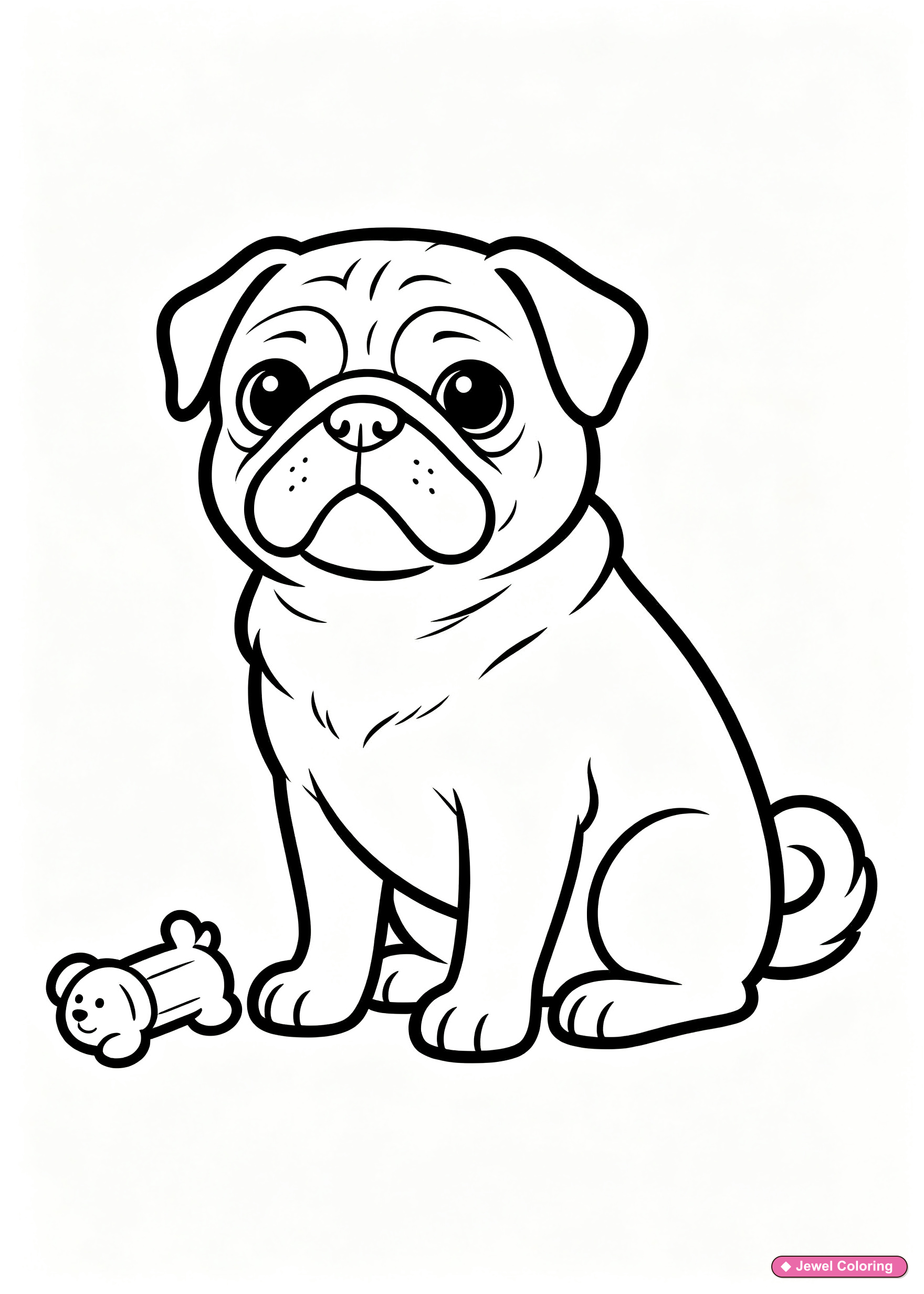 Pug Dog With Toy Coloring Page printable dogs coloring page