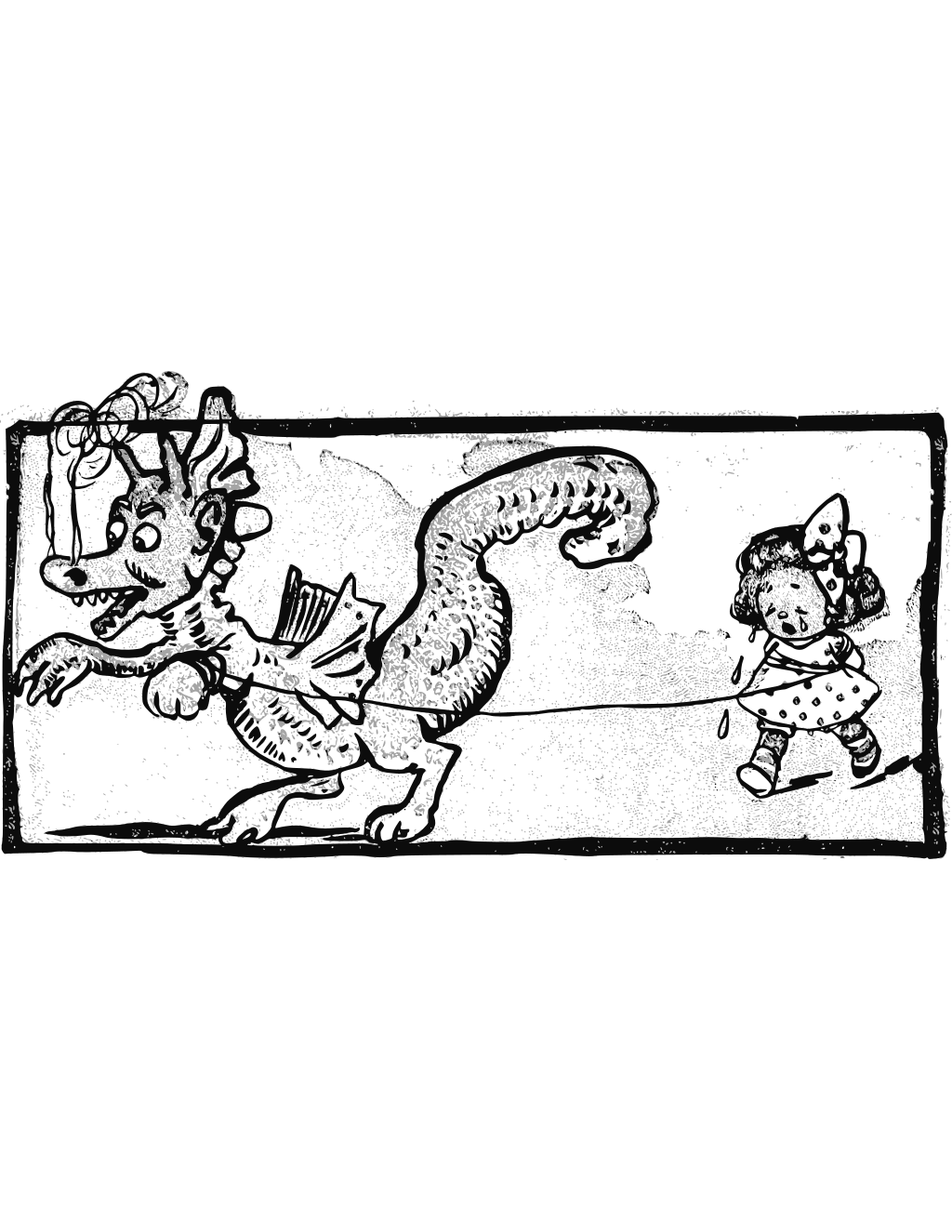 Vector Drawing Of Dragon Pulling Girl printable dragons coloring page