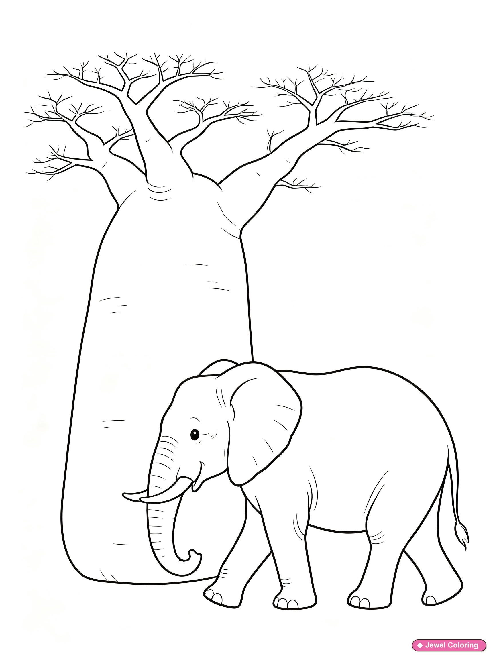 Elephant Baobab Tree Coloring Page printable elephants coloring page