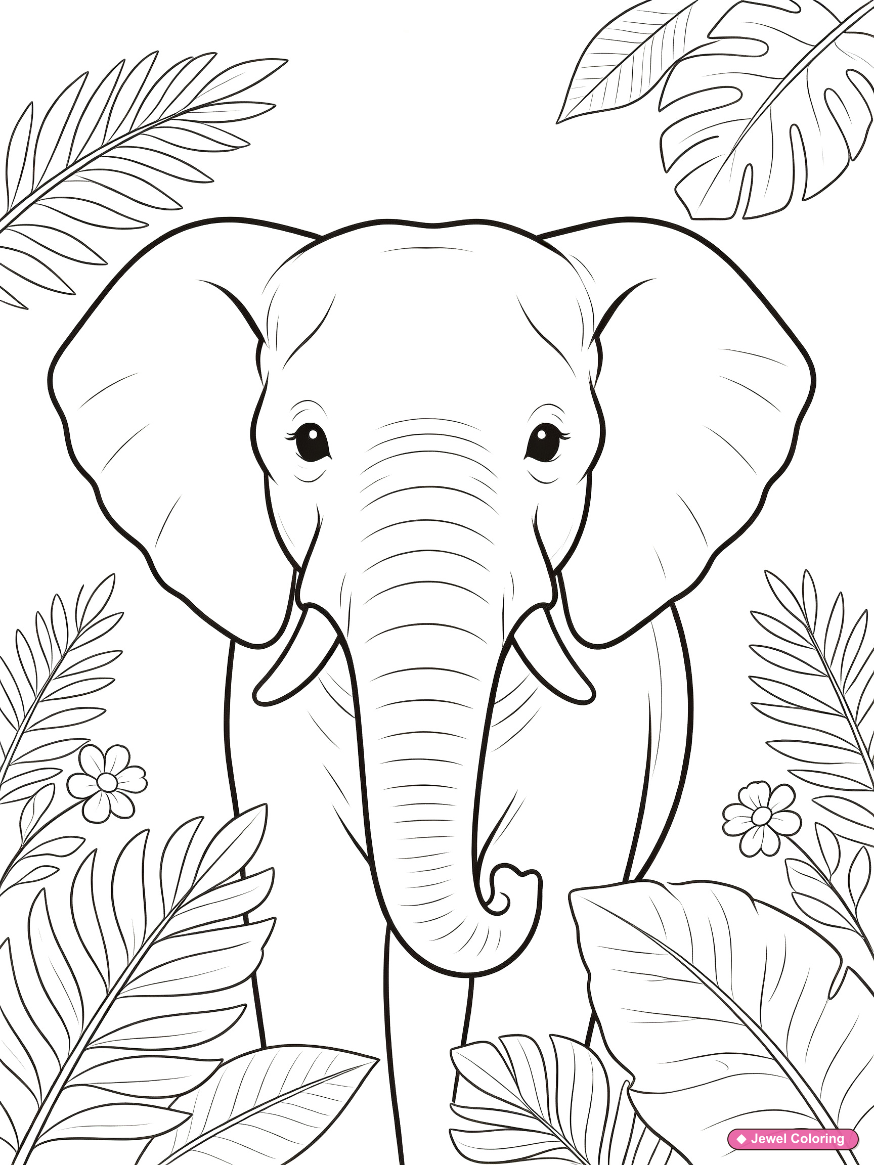 Elephant Botanical Coloring Page printable elephants coloring page