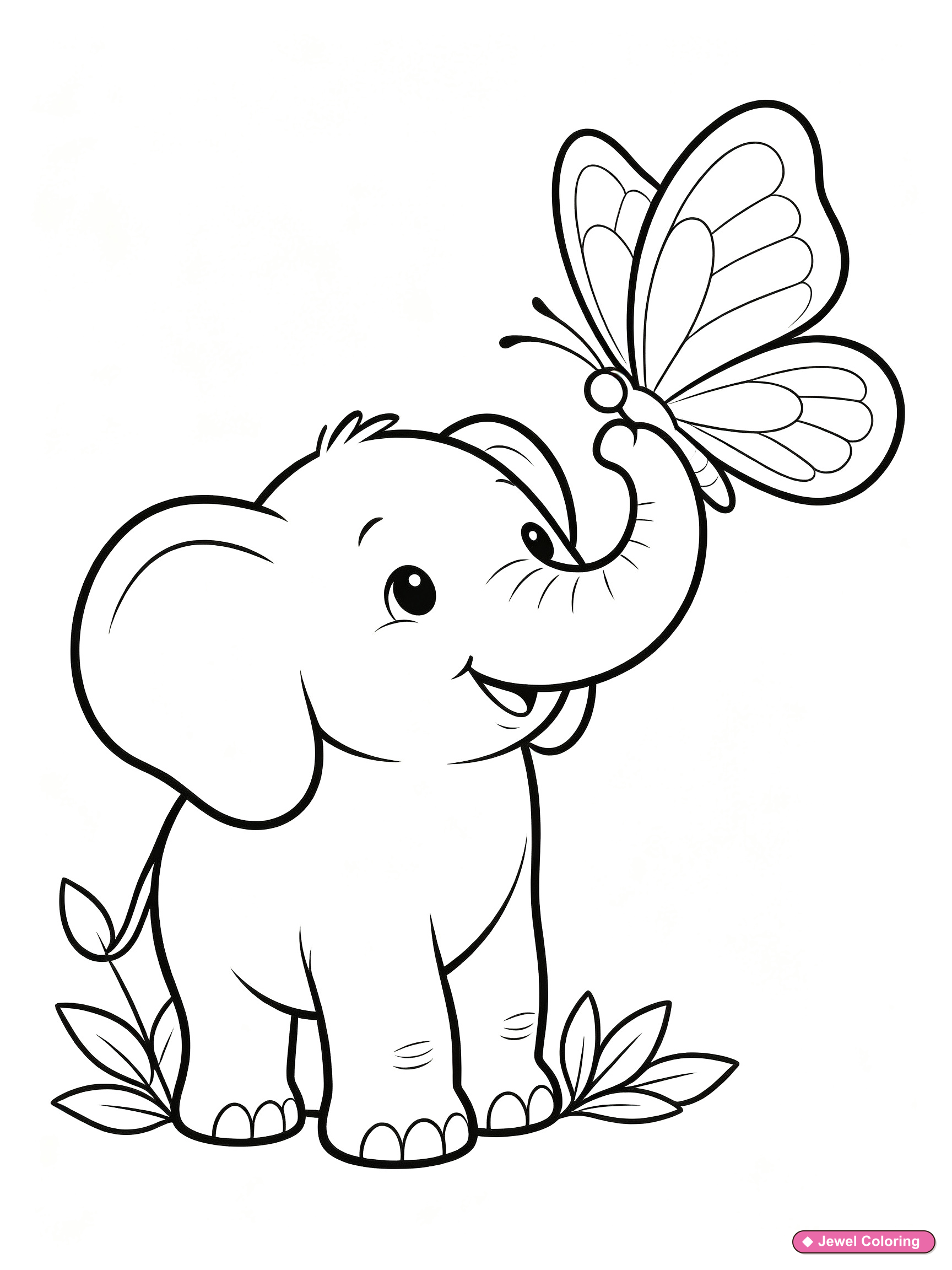 Elephant Butterfly Coloring Page printable elephants coloring page