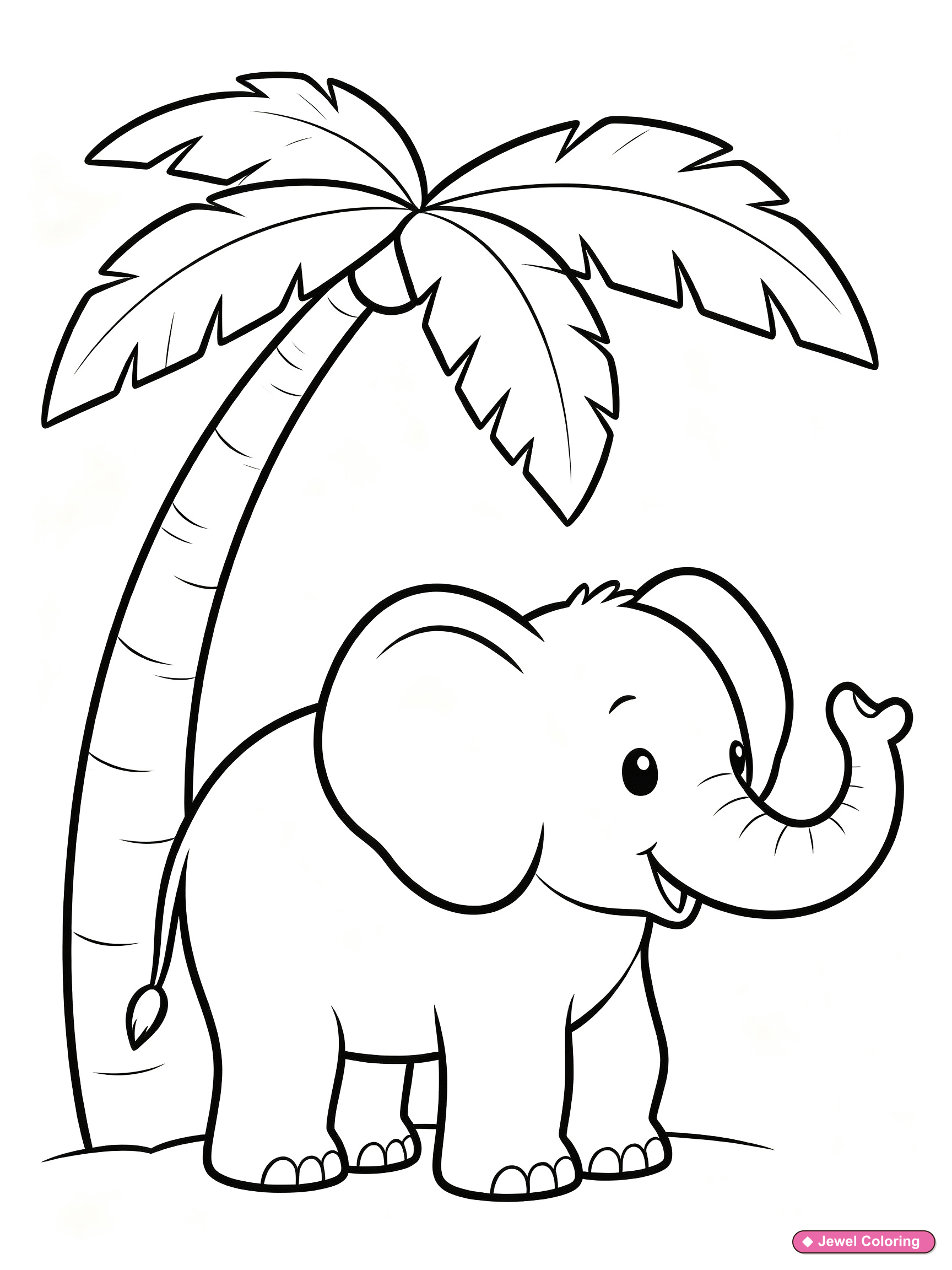Elephant Palm Tree Coloring Page printable elephants coloring page