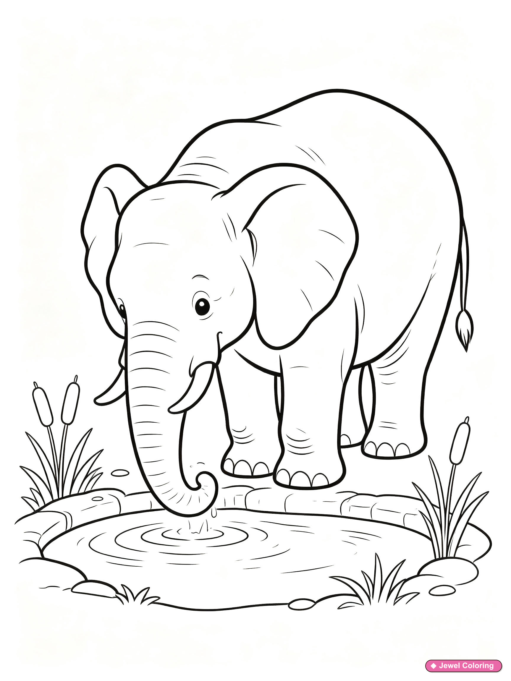 Elephant Pond Coloring Page printable elephants coloring page