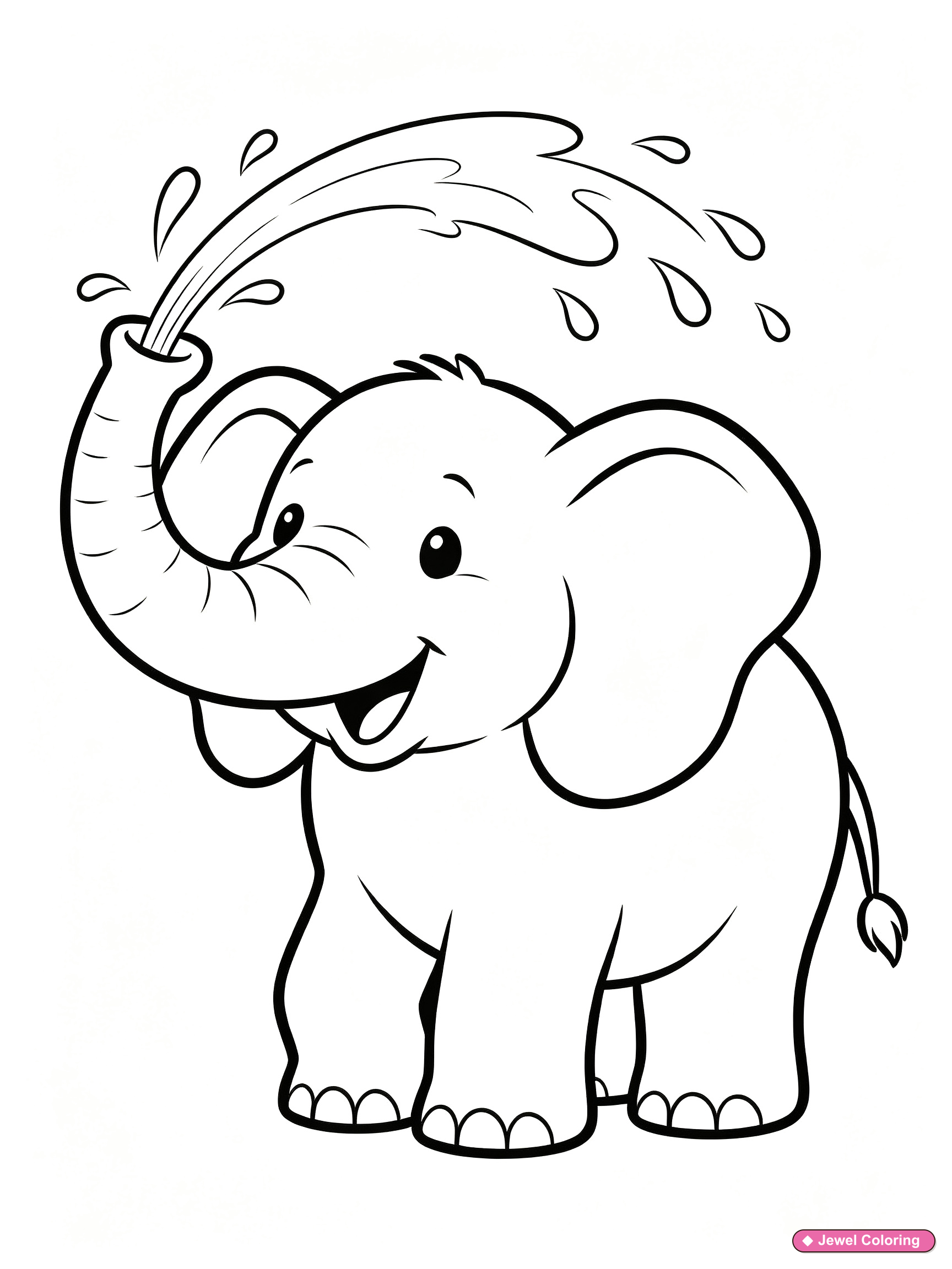 Elephant Spraying Water Coloring Page printable elephants coloring page