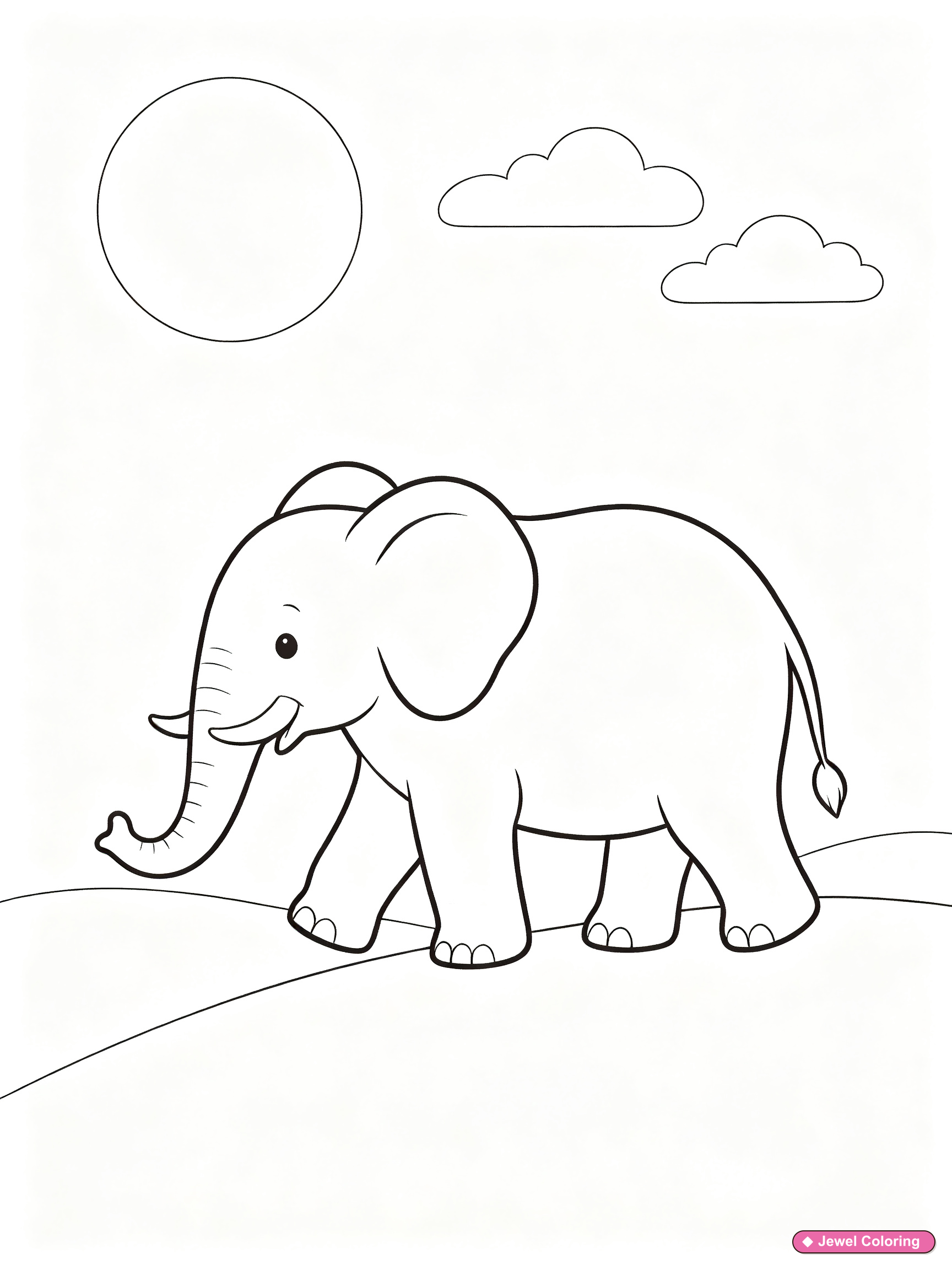 Elephant Sunset Hills Coloring Page printable elephants coloring page