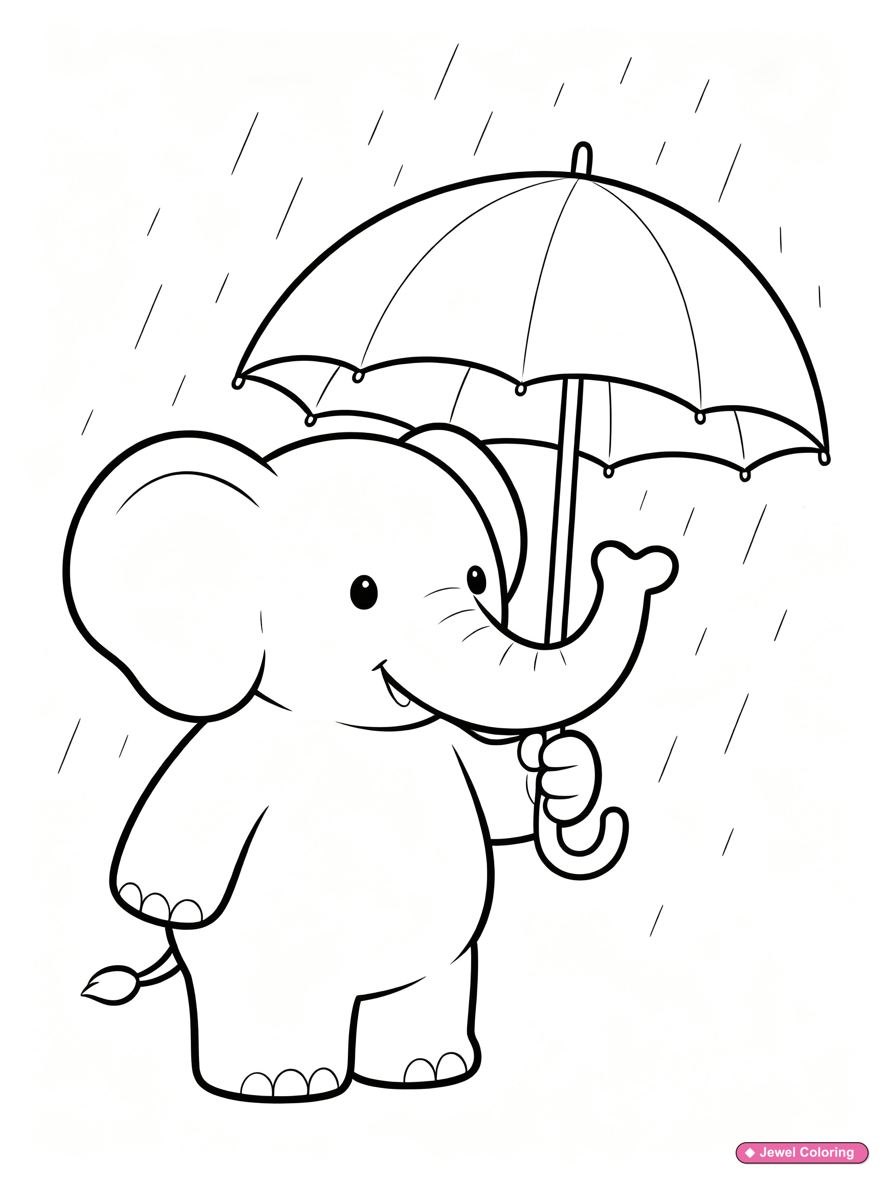 Elephant Umbrella Rain Coloring Page printable elephants coloring page