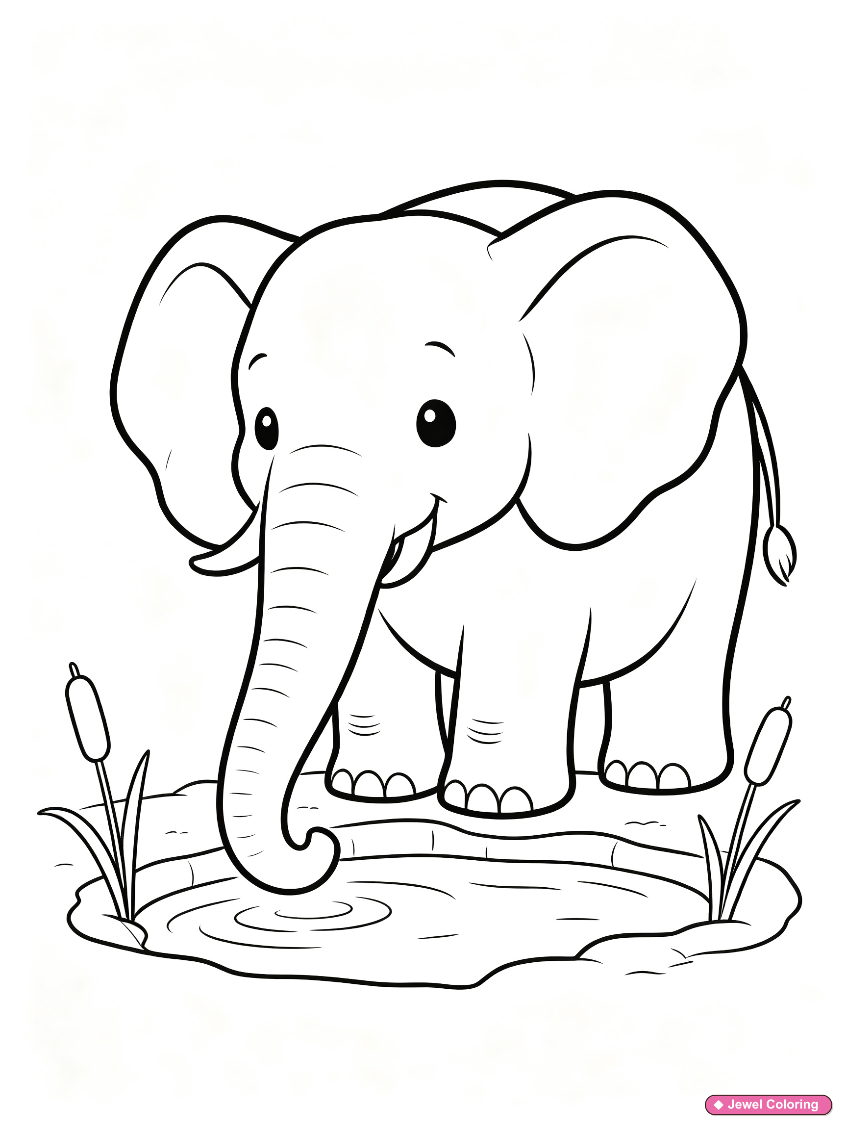Elephant Watering Hole Coloring Page printable elephants coloring page