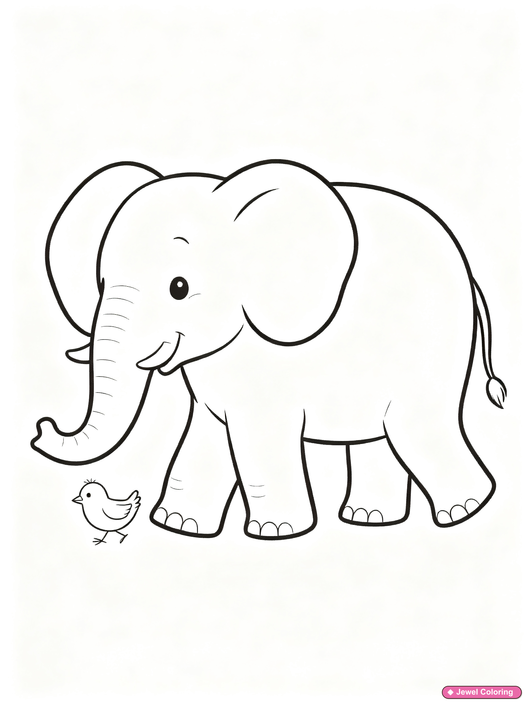 Elephant With Bird Coloring Page printable elephants coloring page