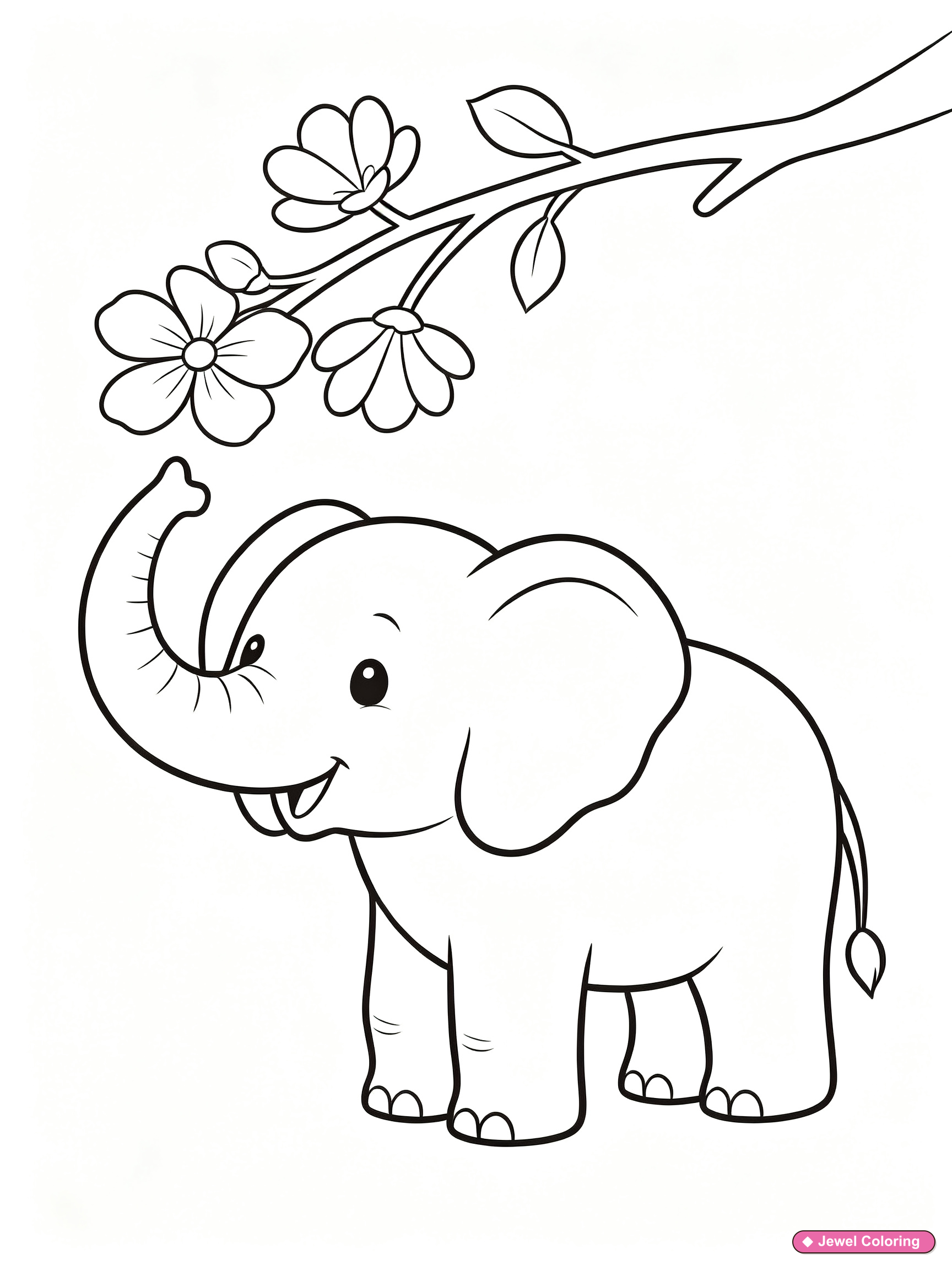 Elephant With Flowers Coloring Page printable elephants coloring page