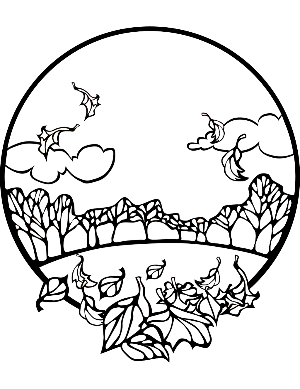 Fall Scene printable fall coloring page