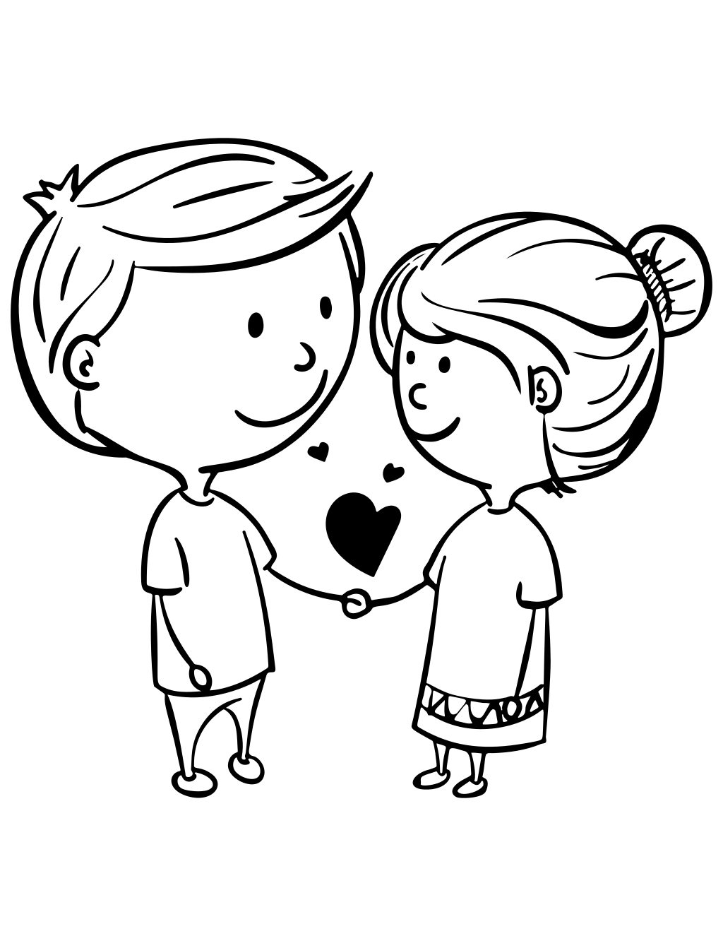Boy And Girl In Love Line Art printable cute coloring page