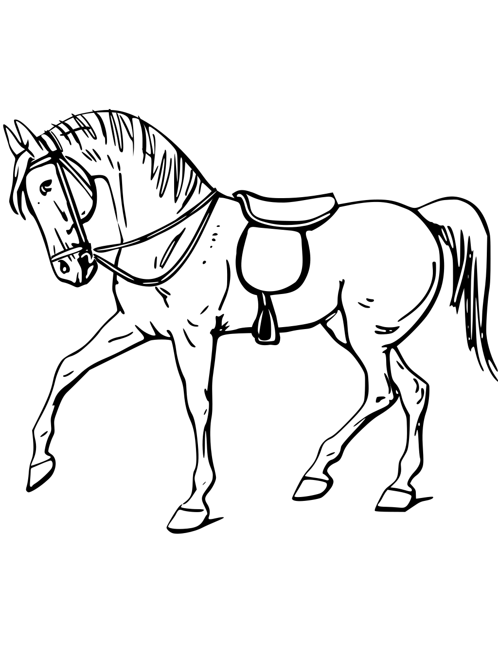 Vector Drawing Of Horse With A Saddle printable teens coloring page