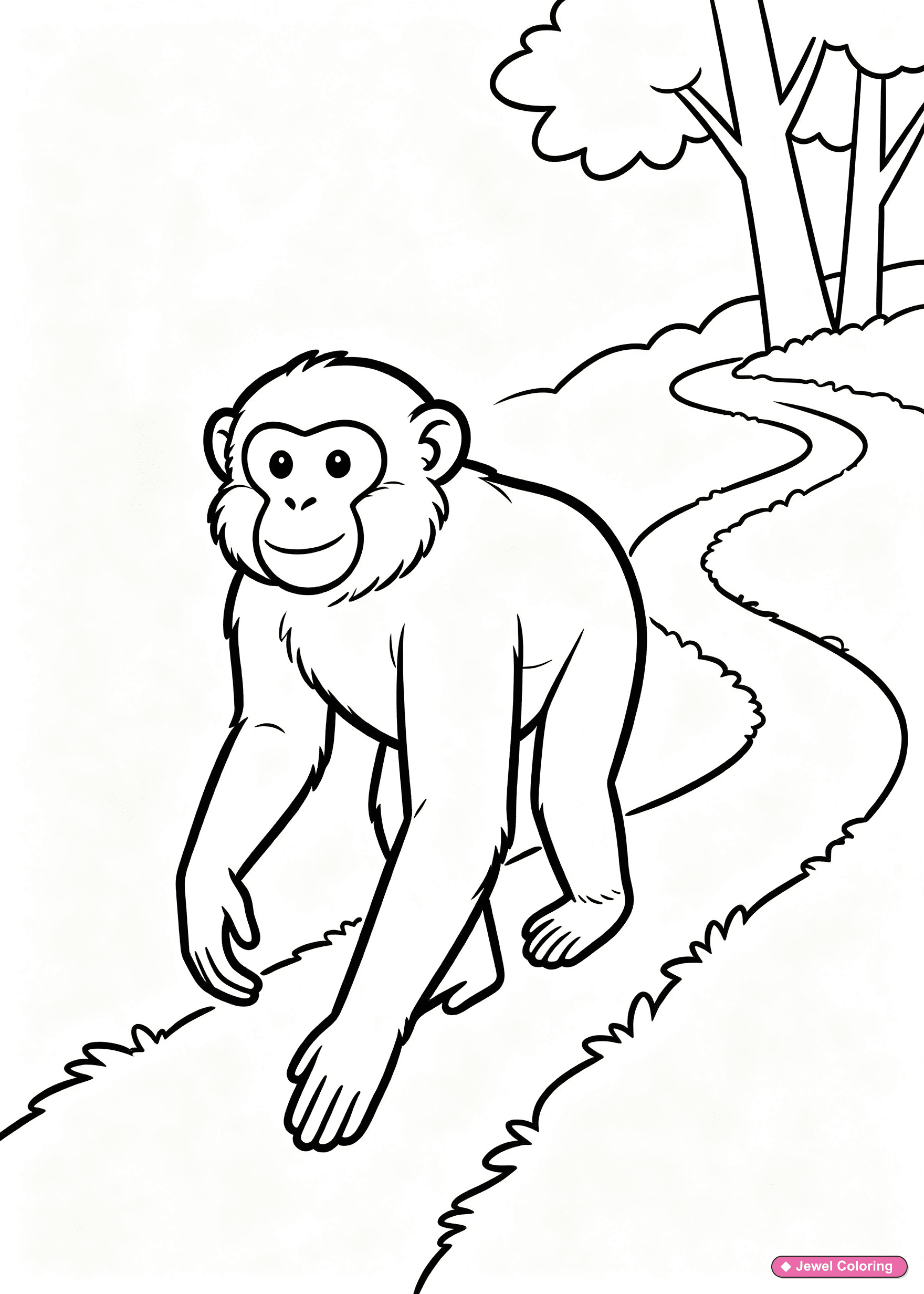 Macaque Monkey Walking Coloring Page printable monkeys coloring page