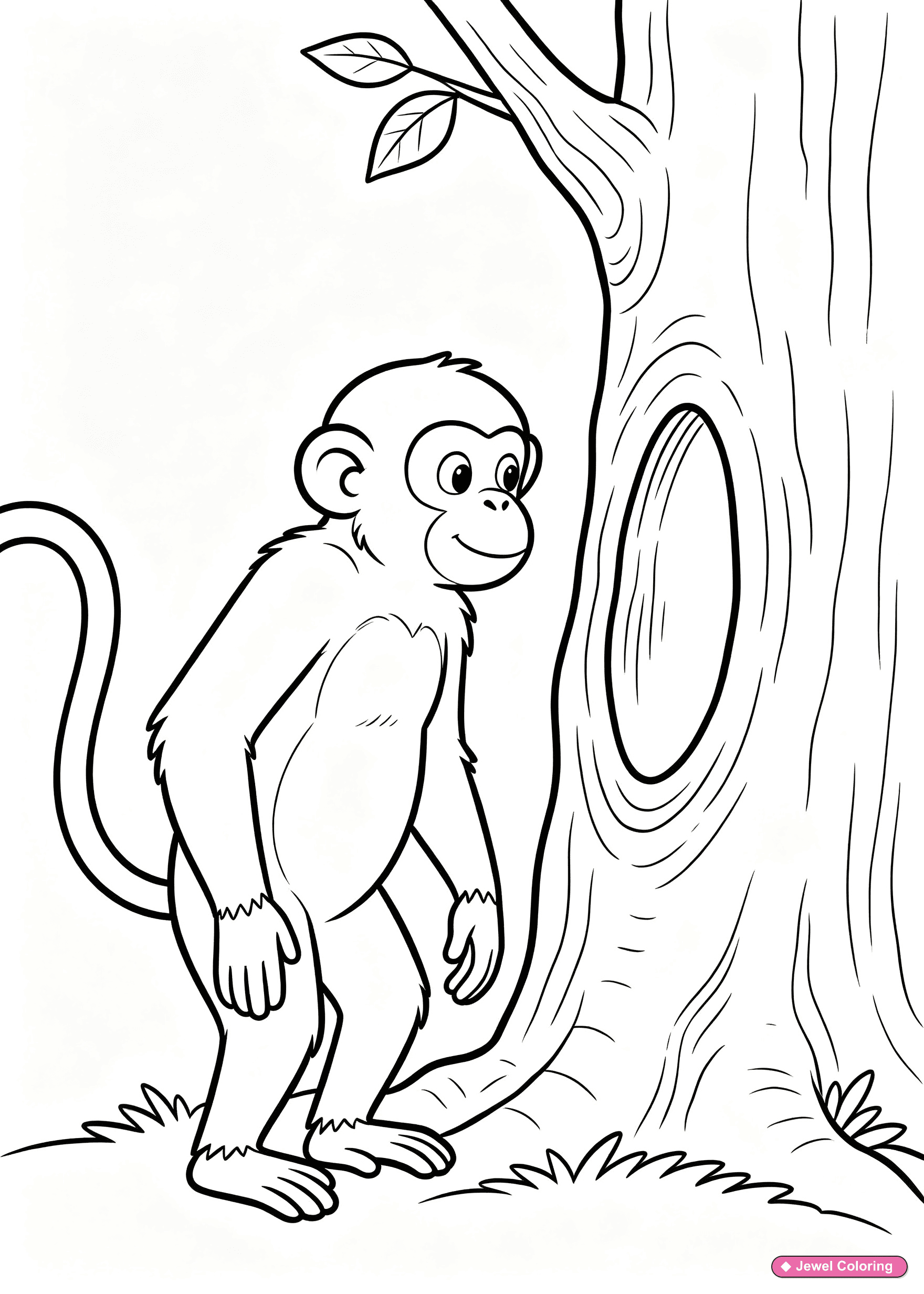 Monkey Beside Hollow Tree Coloring Page printable monkeys coloring page