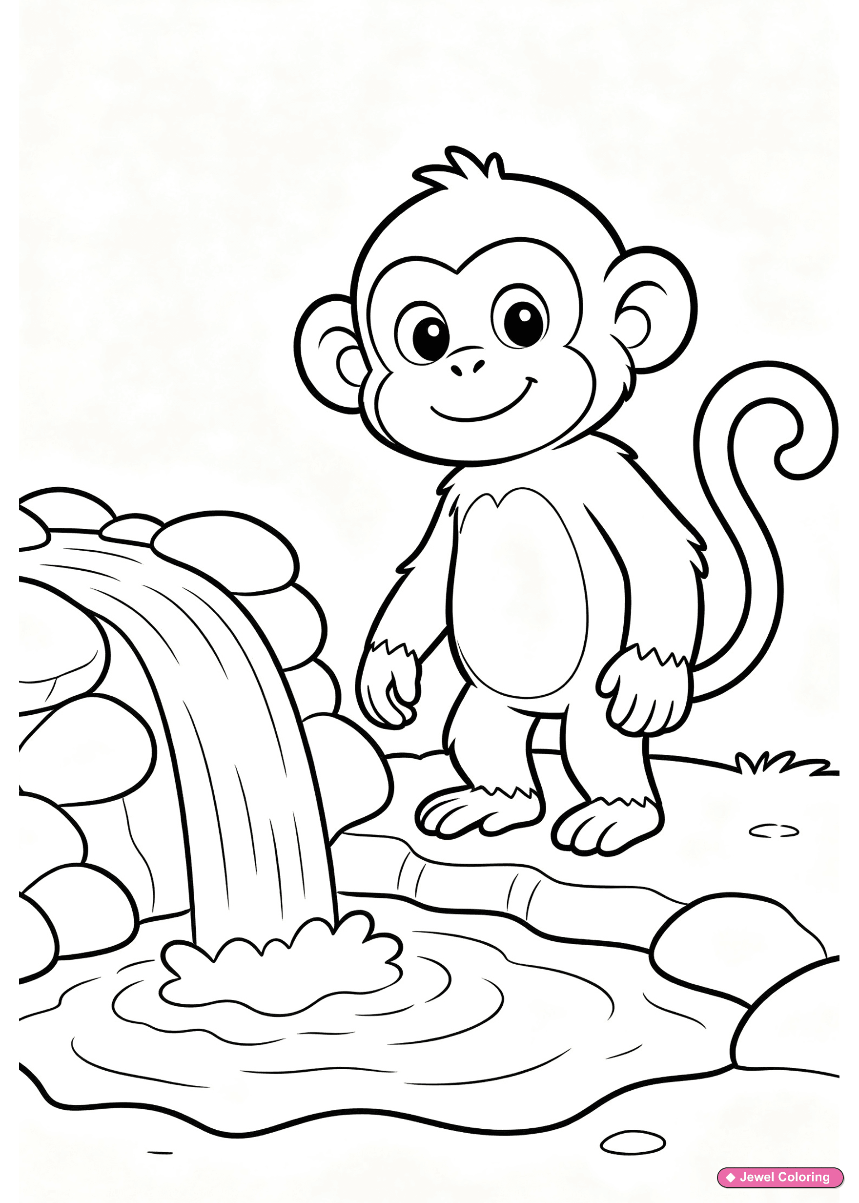 Monkey Beside Waterfall Coloring Page printable monkeys coloring page