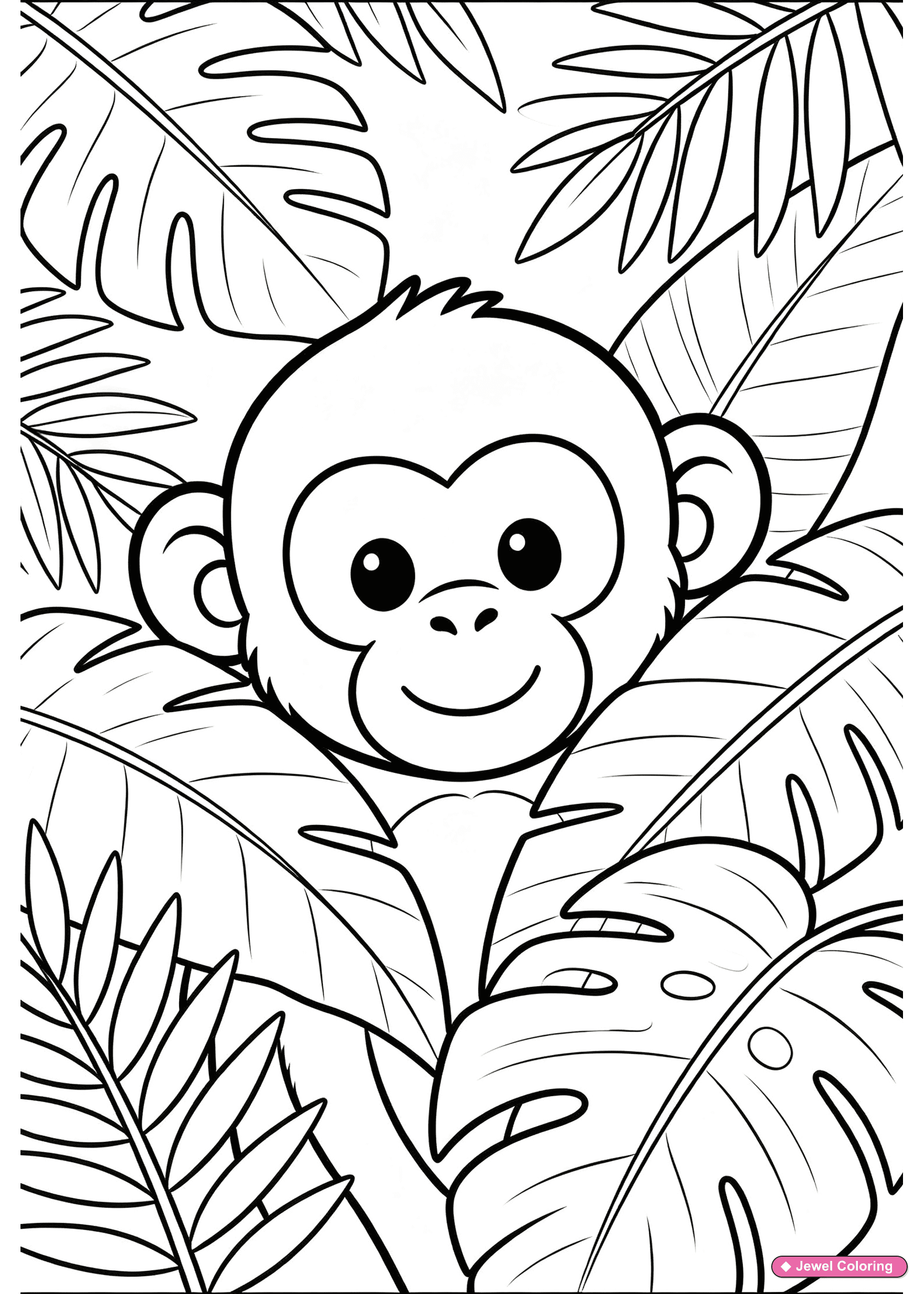 Monkey In Jungle Leaves Coloring Page printable monkeys coloring page