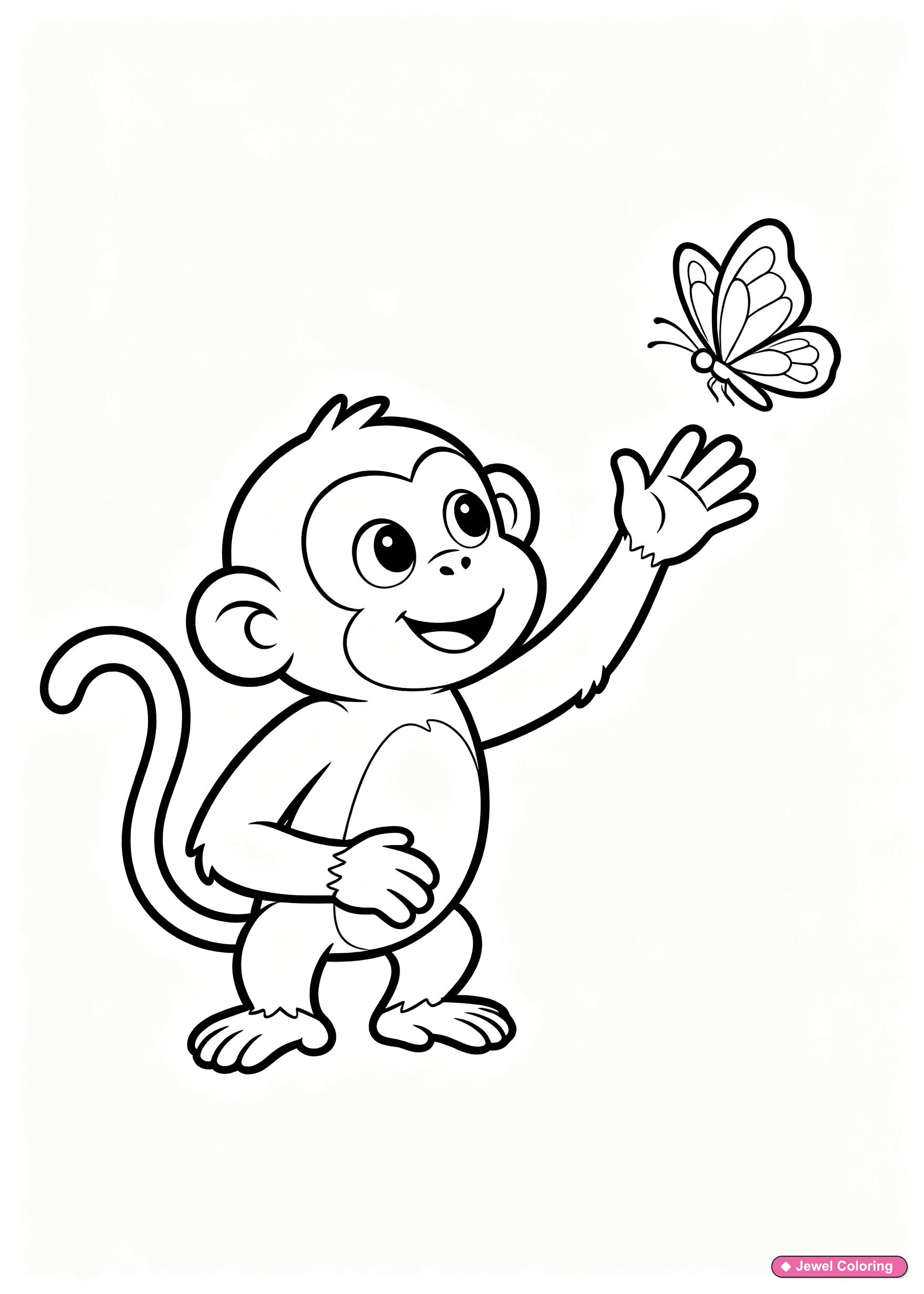Monkey Playing With Butterfly Coloring Page printable monkeys coloring page