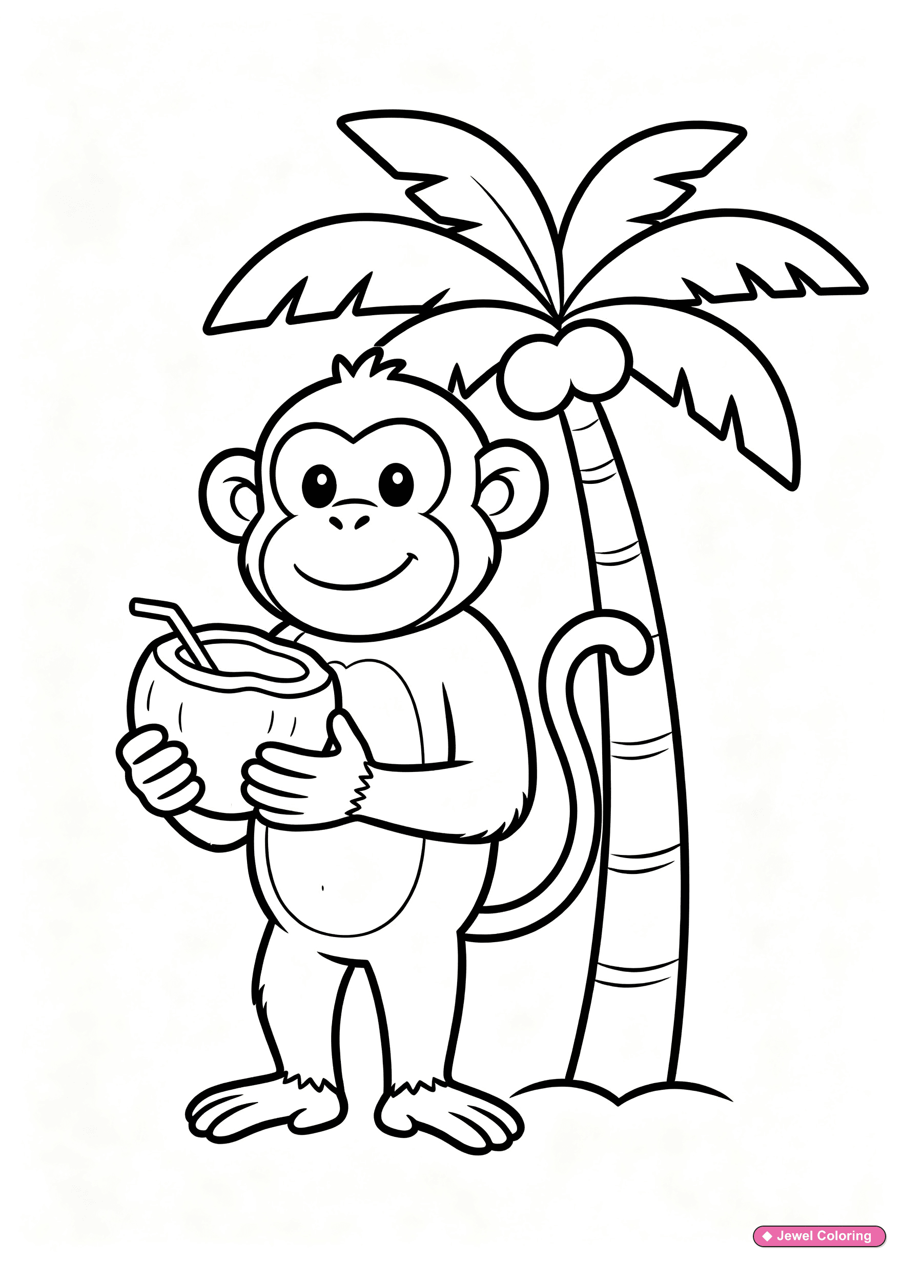 Monkey Under Palm Tree Coloring Page printable monkeys coloring page