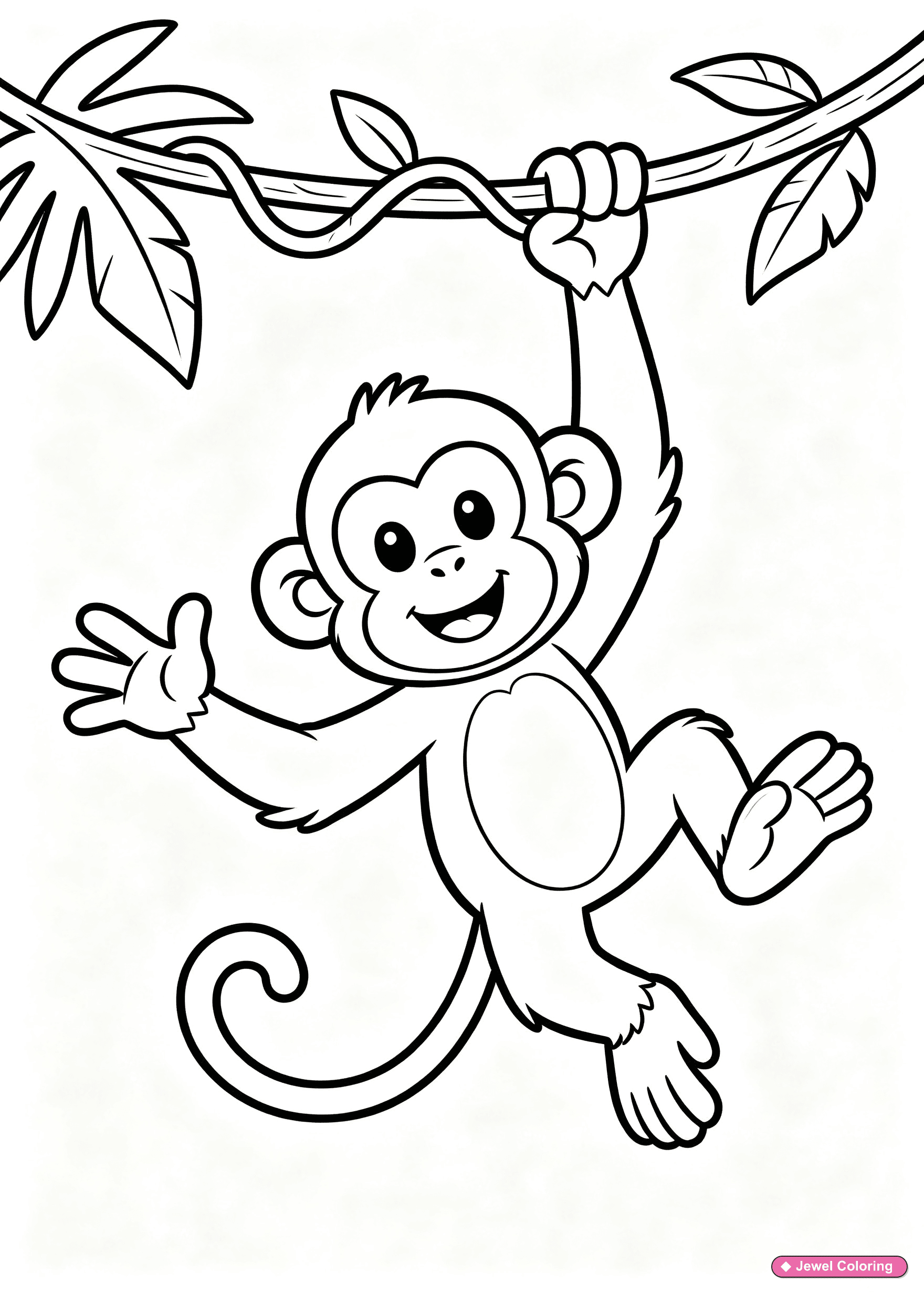 Monkey Waving On Branch Coloring Page printable monkeys coloring page