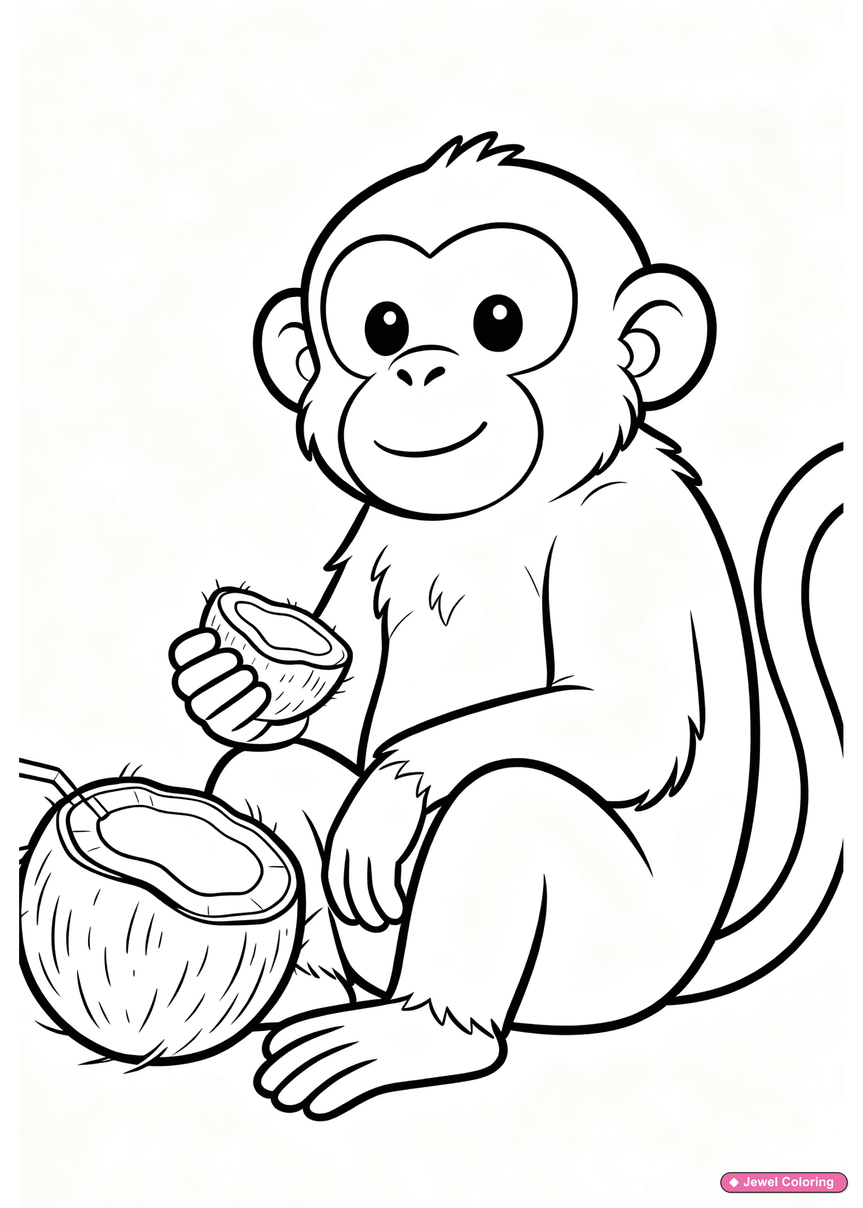 Monkey With Coconut Coloring Page printable monkeys coloring page