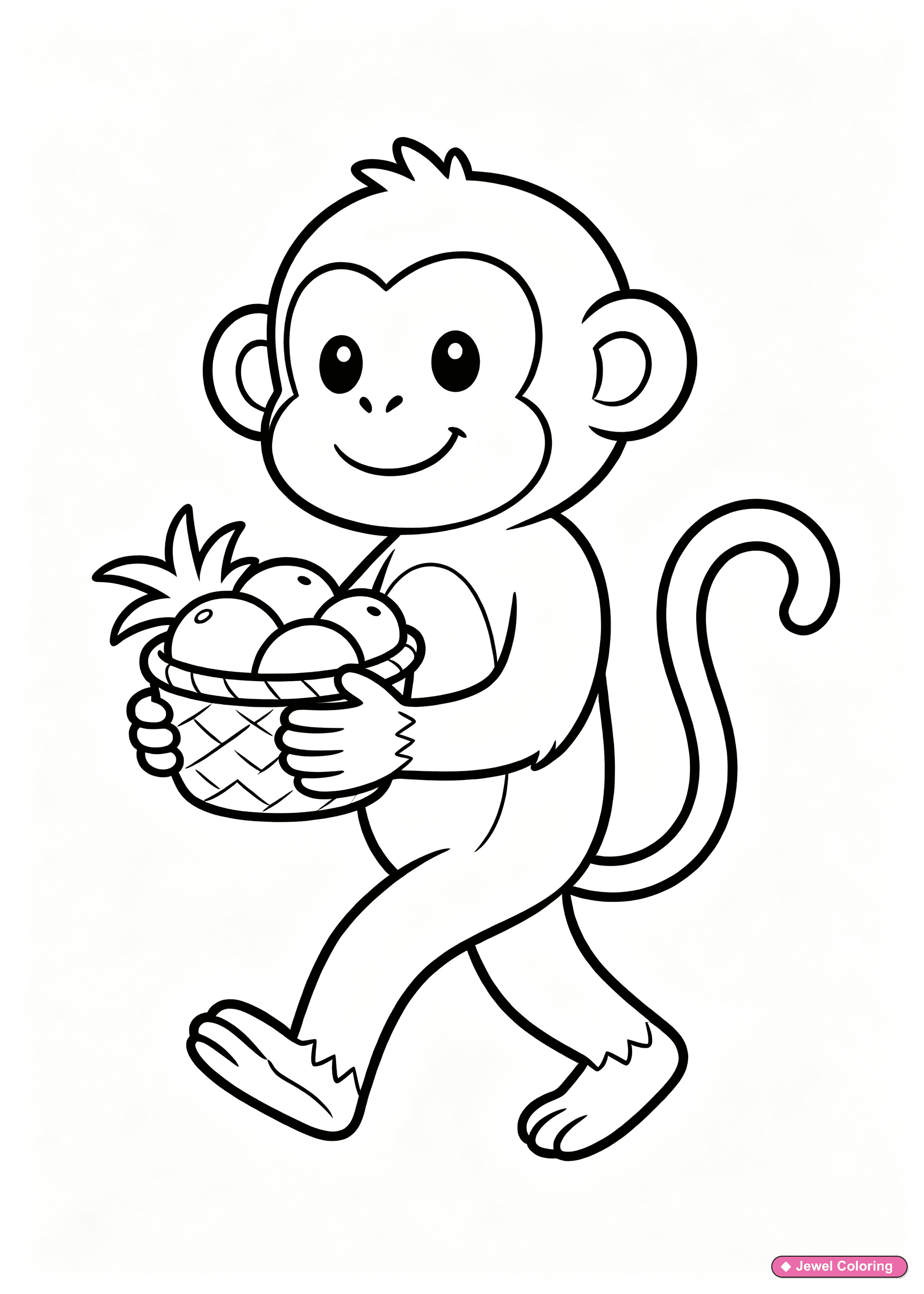 Monkey With Fruit Basket Coloring Page printable monkeys coloring page