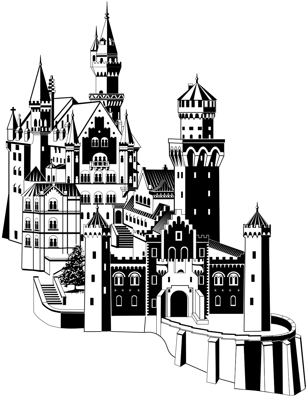 Castle In Black And White Vector Clip printable princesses coloring page