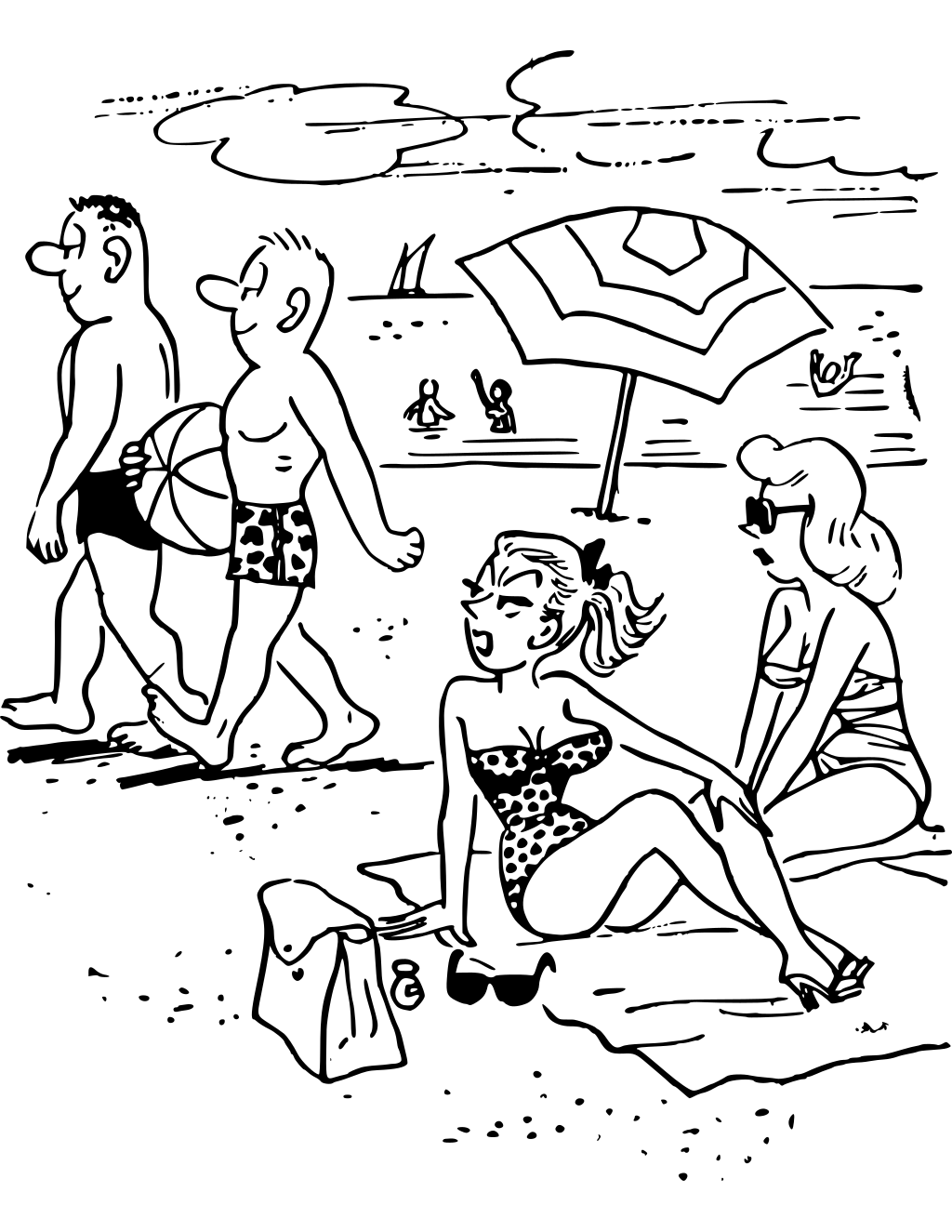 Beach Chair And Umbrella Vector Image printable summer coloring page
