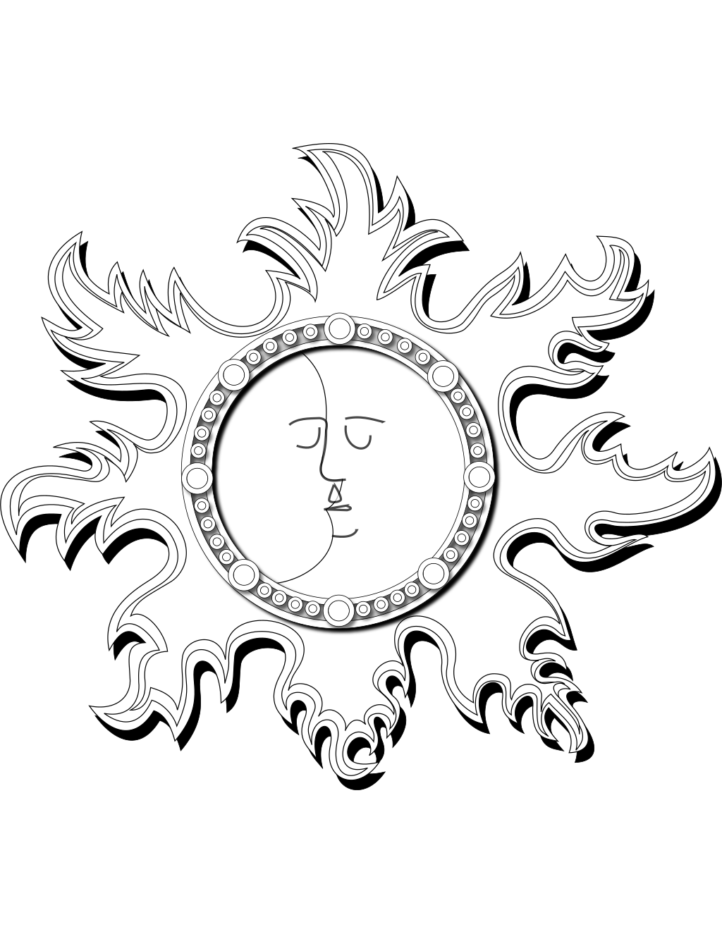 Outline Vector Of Sun And Moon printable summer coloring page