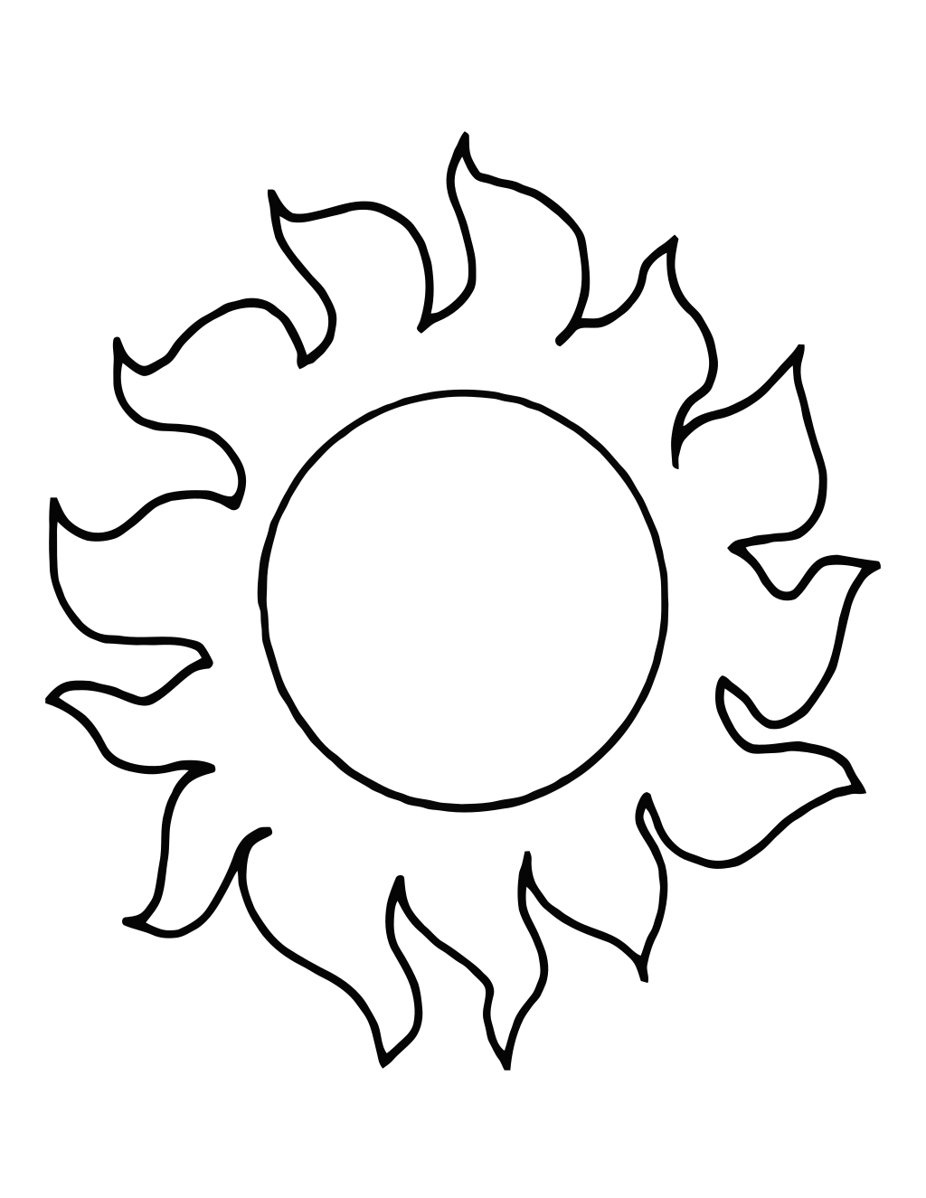 Vector Graphics Of Fiery Sun Line Art printable august coloring page