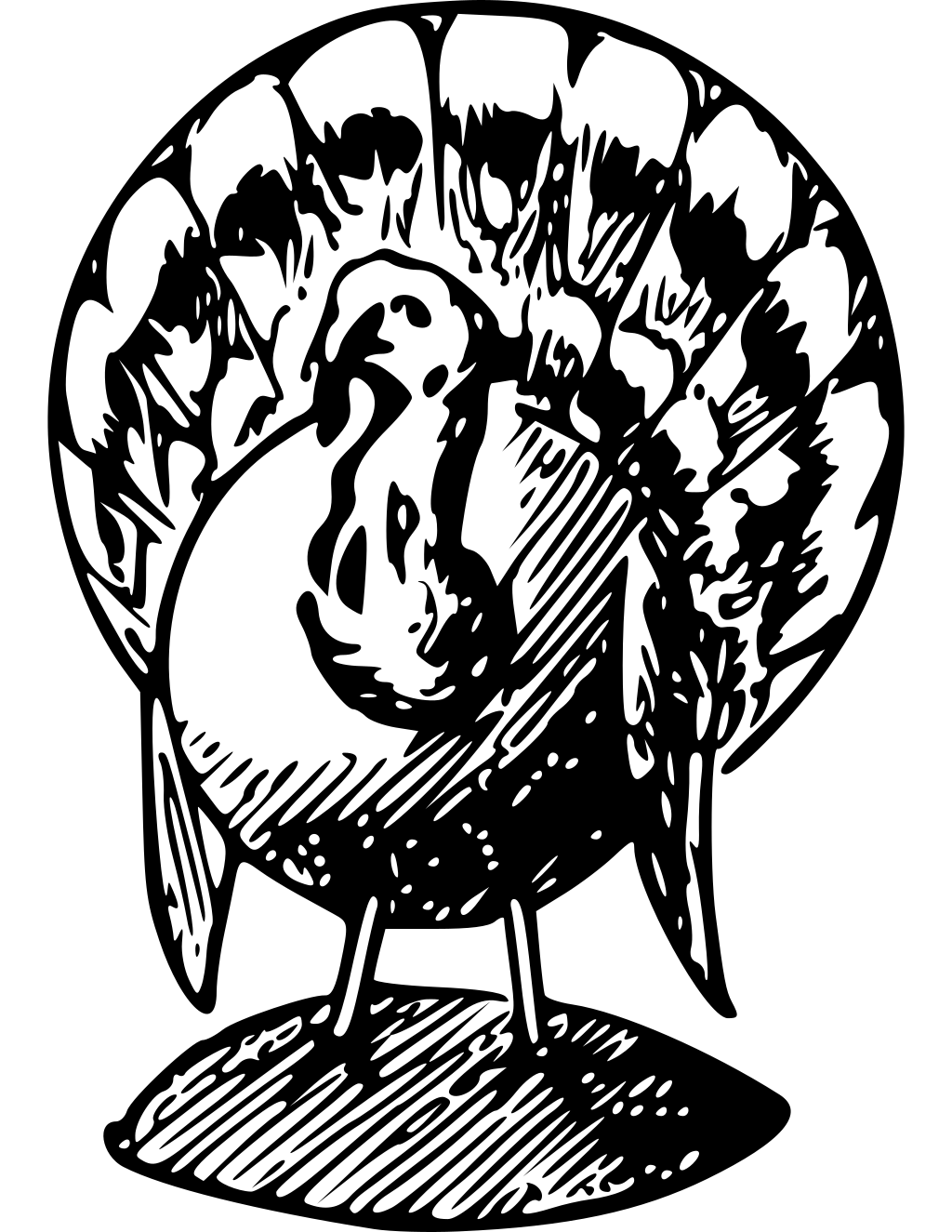 Black And White Turkey Vector Drawing printable november coloring page