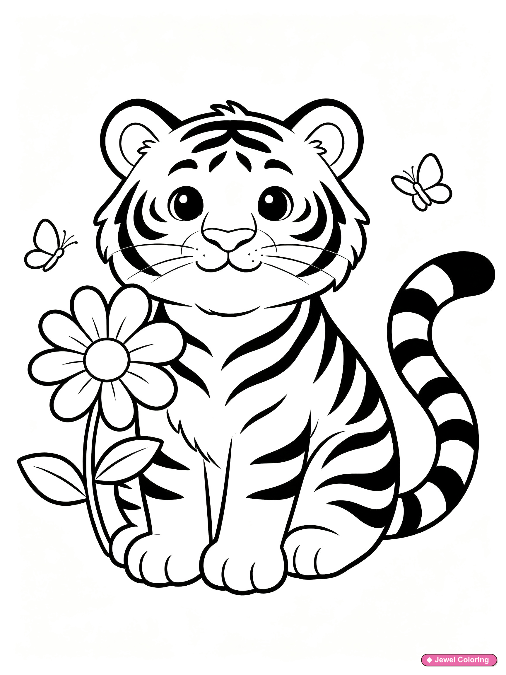 Cute Tiger Flower Coloring Page printable tigers coloring page