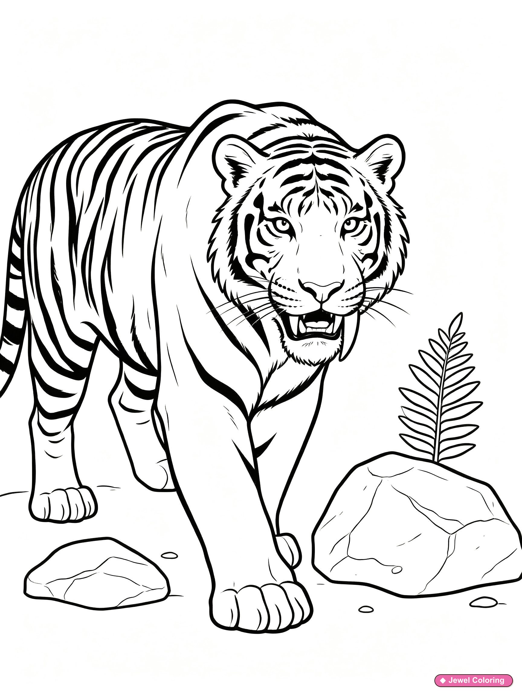 Realistic Tiger Rock Coloring Page printable tigers coloring page
