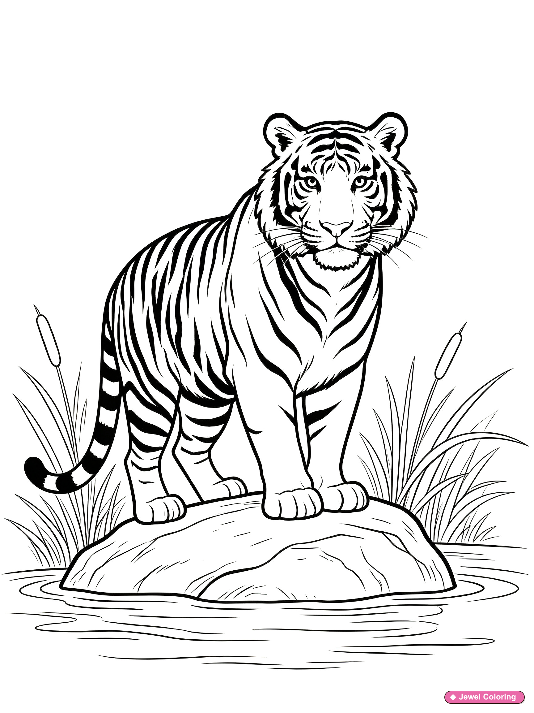 Tiger River Rock Coloring Page printable tigers coloring page
