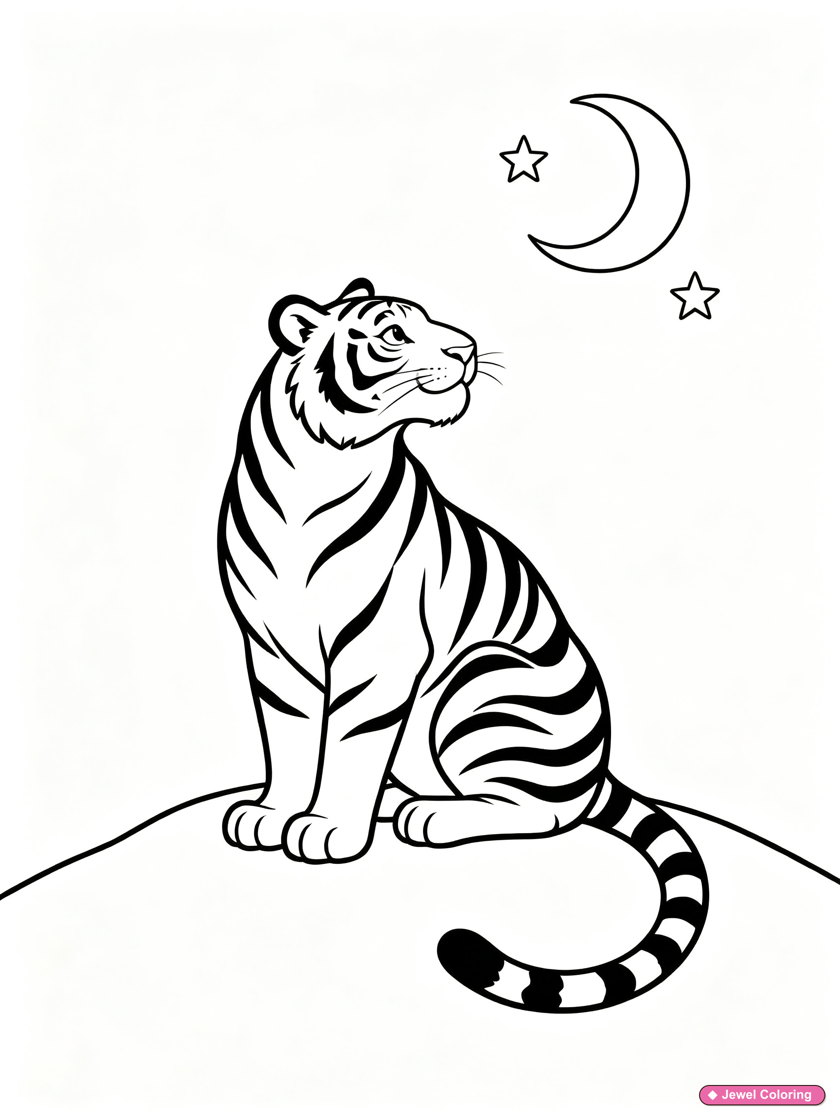 Tiger Under Moon Coloring Page printable tigers coloring page